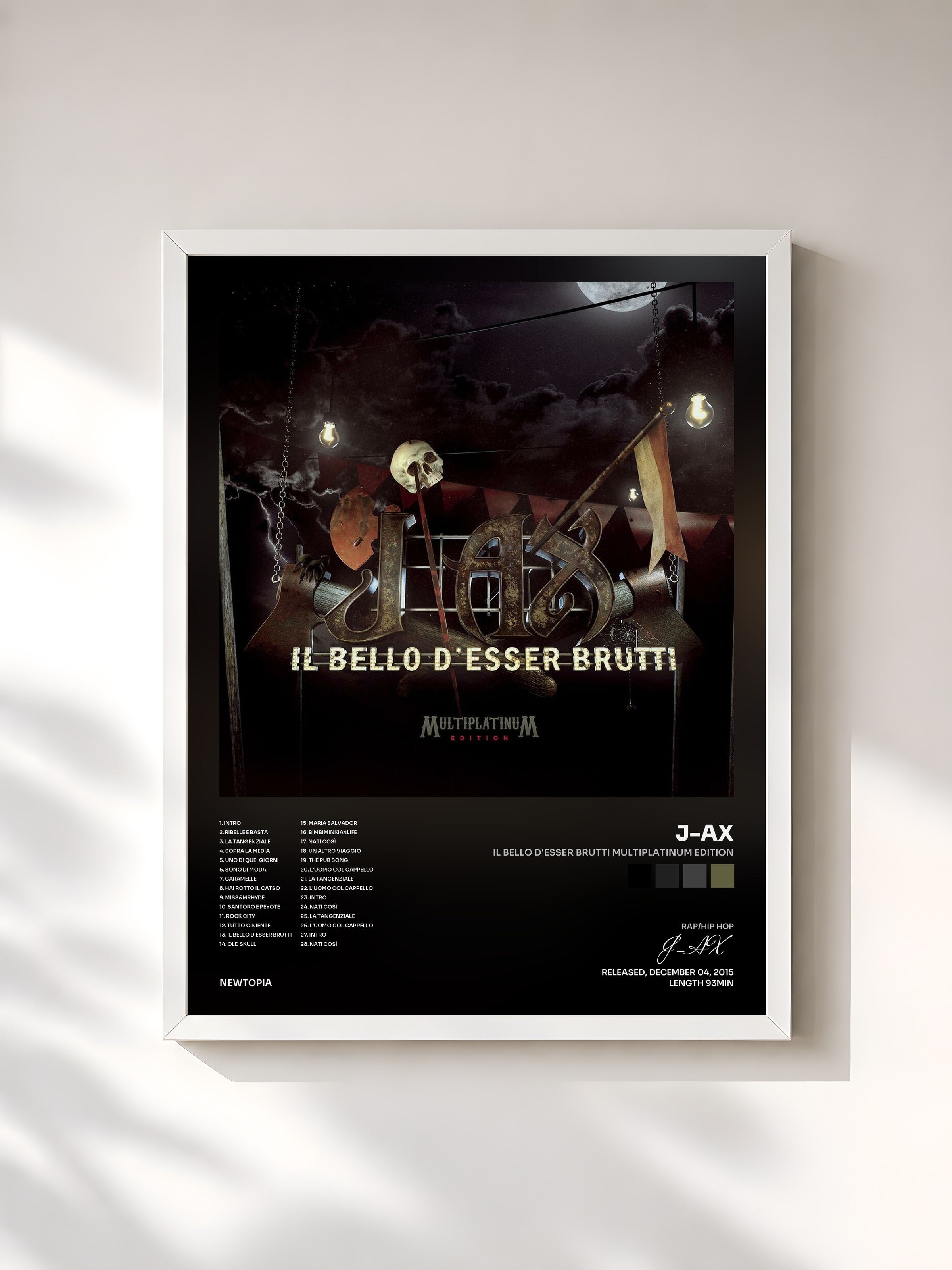 #blanc Tableau de l'album Il bello d'esser brutti Multiplatinum Edition de J-AX, cadre blanc, imprimé et encadré en France