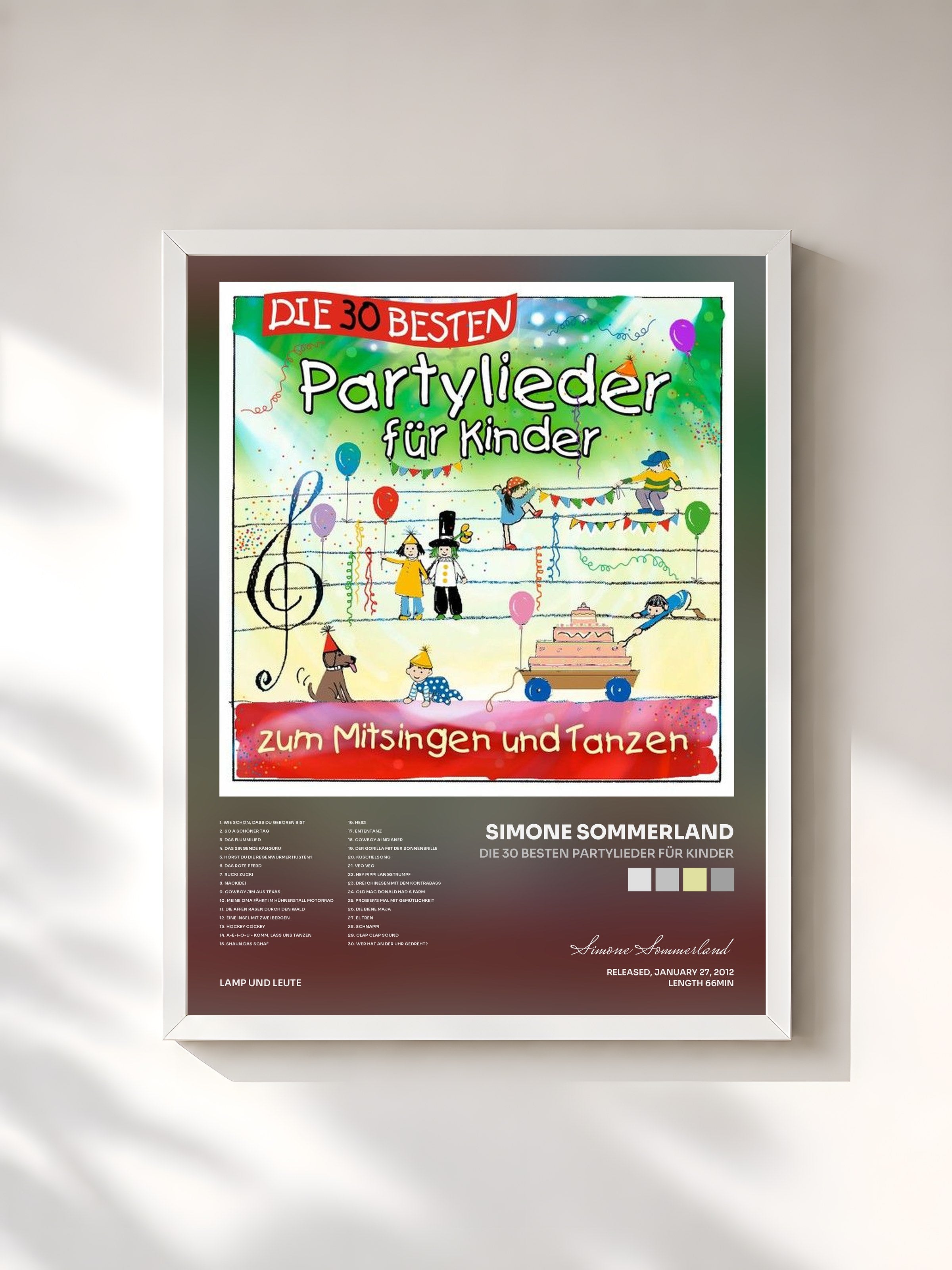 #blanc Tableau de l'album Die 30 besten Partylieder für Kinder de Simone Sommerland, cadre blanc, imprimé et encadré en France