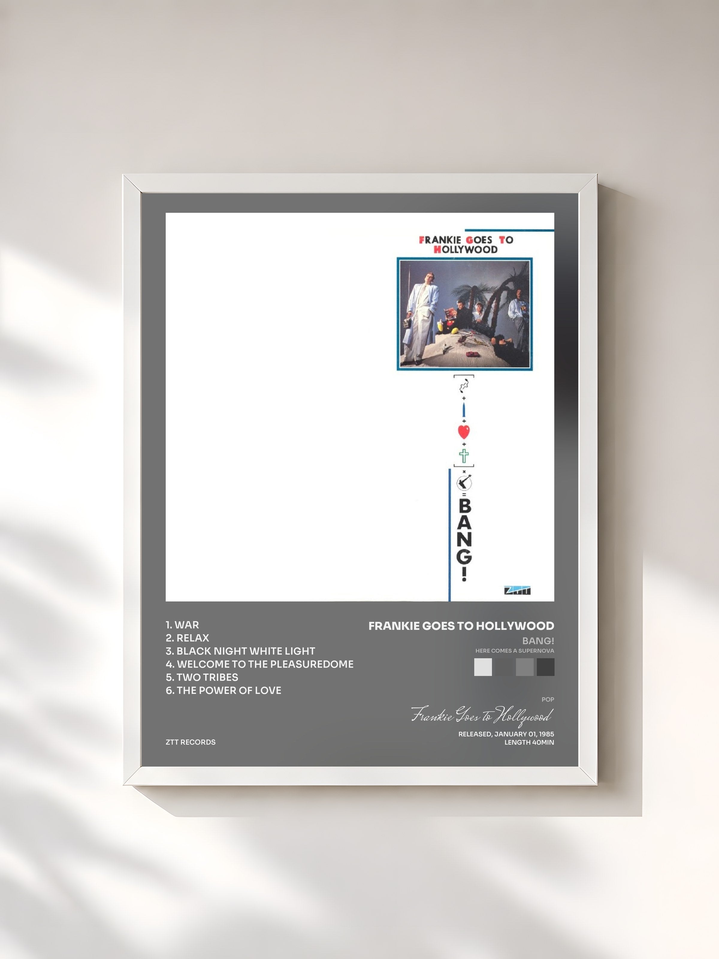 #blanc Tableau de l'album Bang! (Here Comes A Supernova) de Frankie Goes to Hollywood, cadre blanc, imprimé et encadré en France