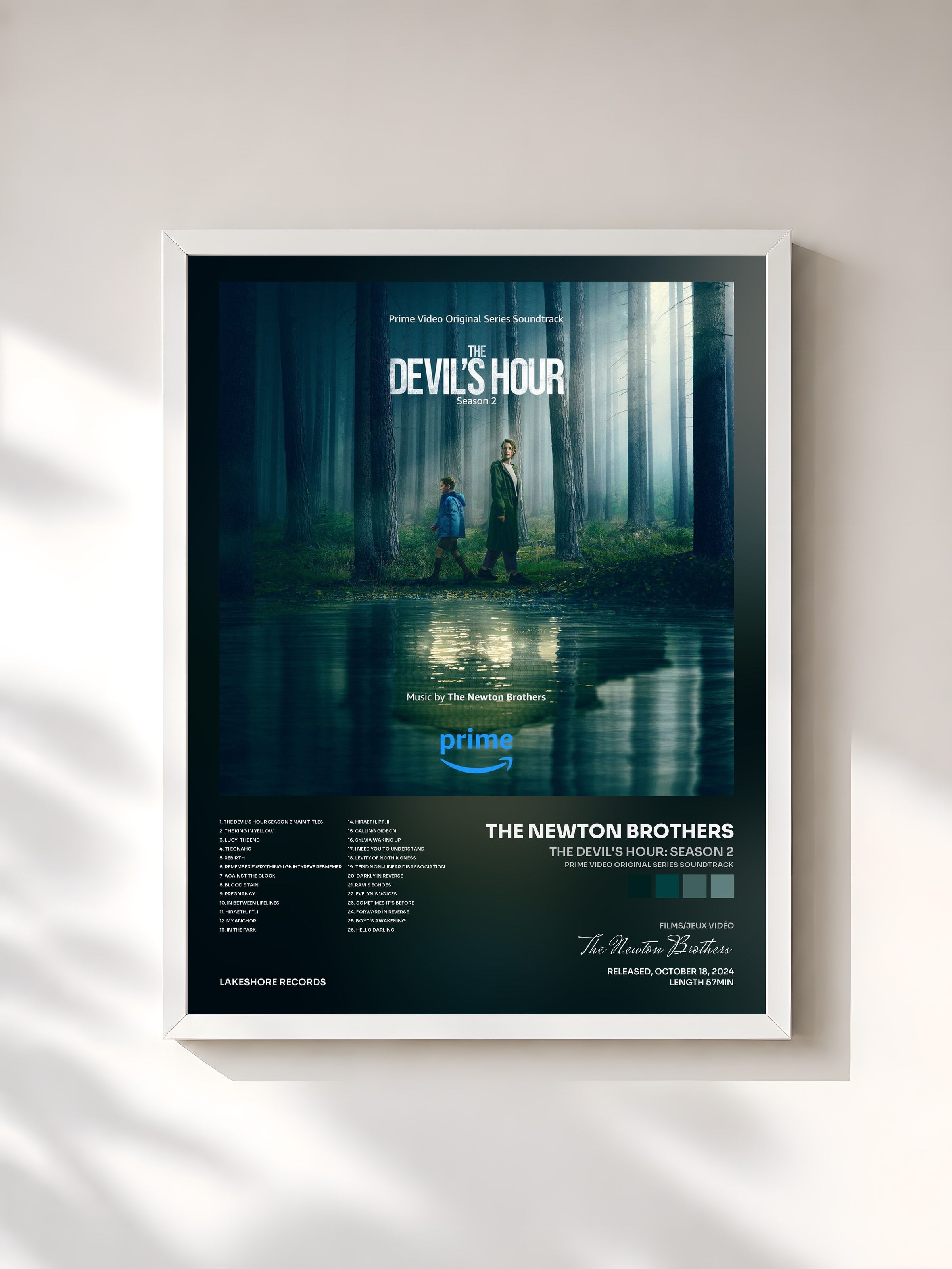 #blanc Tableau de l'album The Devil's Hour: Season 2 (Prime Video Original Series Soundtrack) de The Newton Brothers, cadre blanc, imprimé et encadré en France