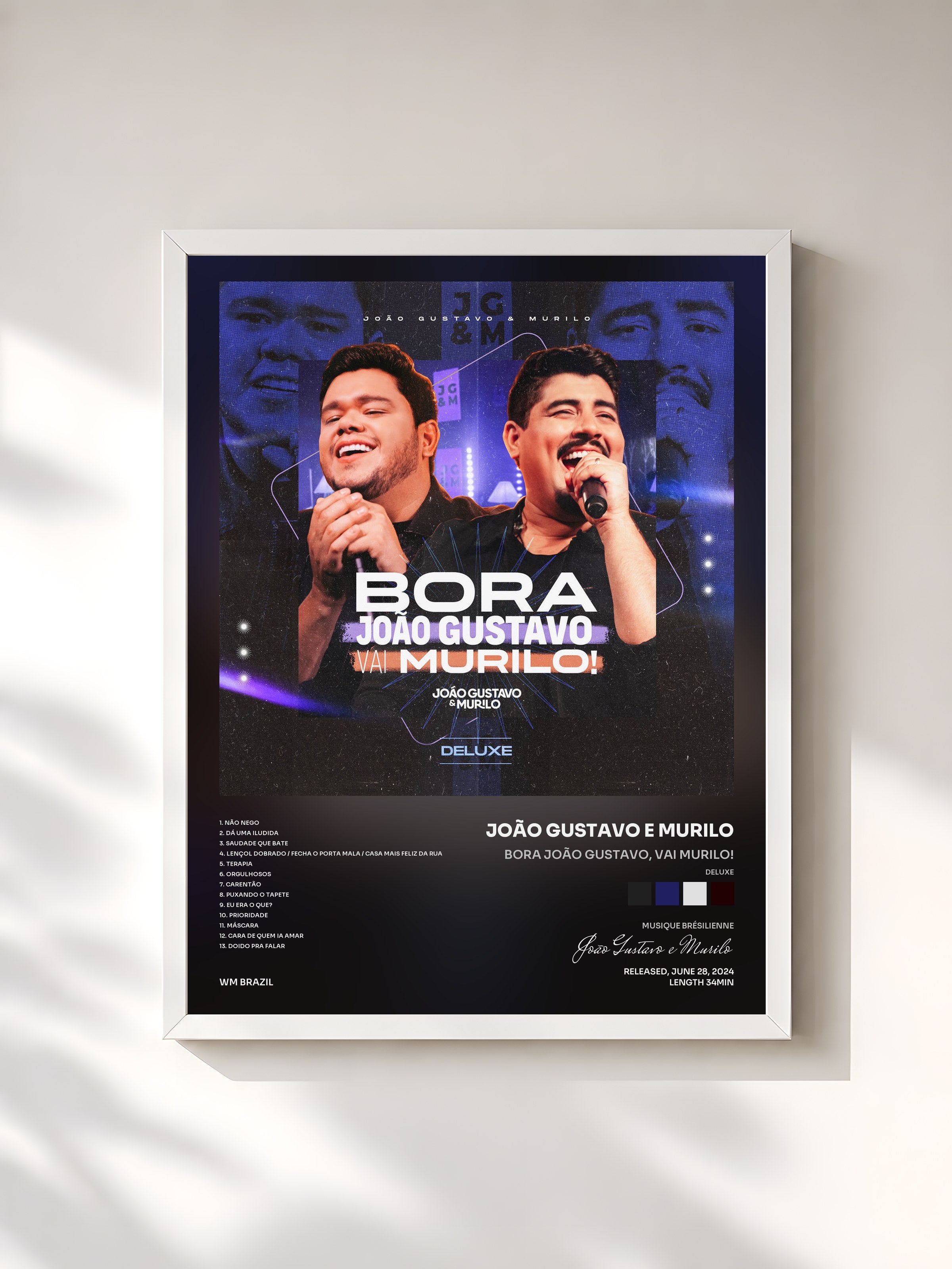 #blanc Tableau de l'album Bora João Gustavo, Vai Murilo! (Deluxe) de João Gustavo e Murilo, cadre blanc, imprimé et encadré en France