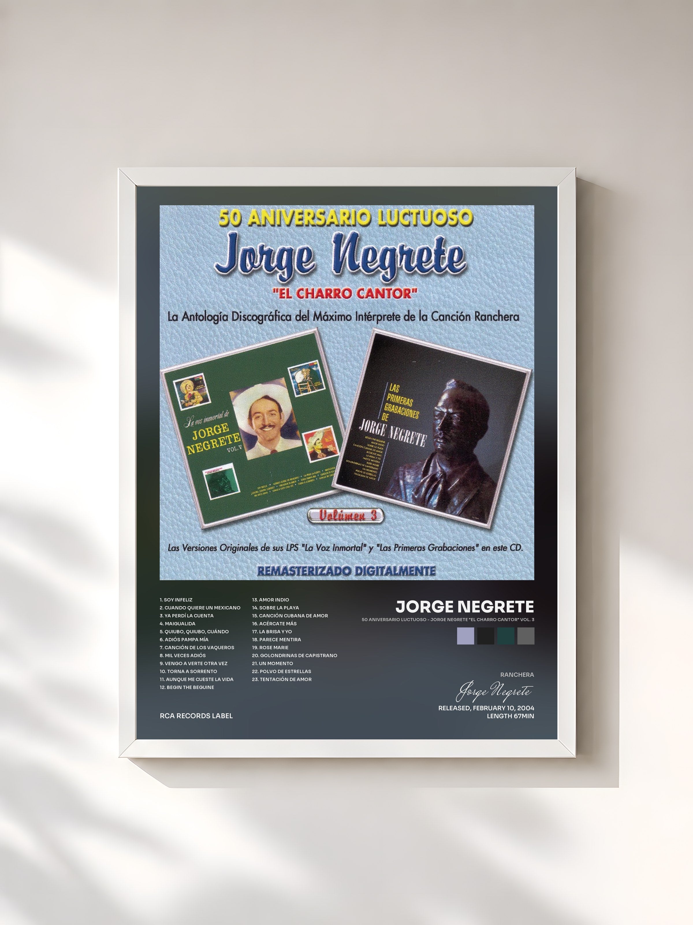 #blanc Tableau de l'album 50 Aniversario Luctuoso - Jorge Negrete "El Charro Cantor" Vol. 3 de Jorge Negrete, cadre blanc, imprimé et encadré en France