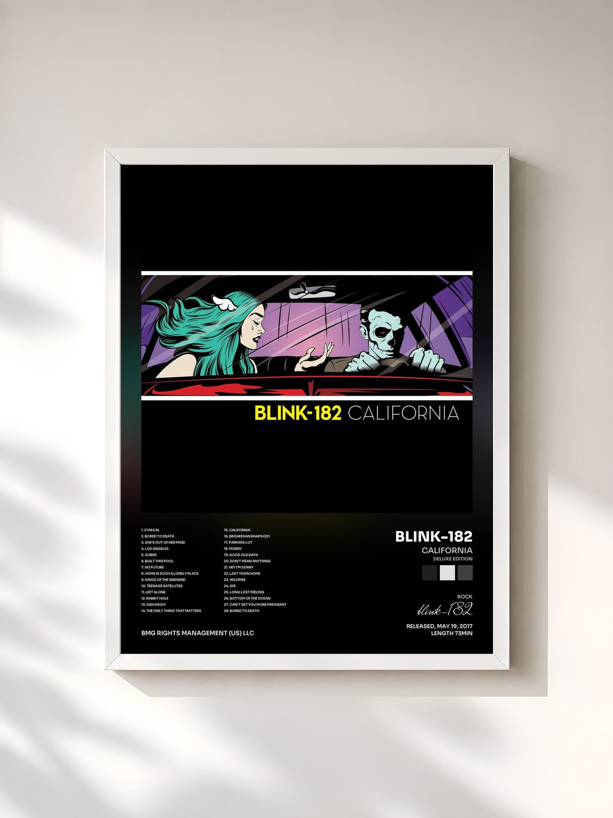 #blanc Tableau de l'album California (Deluxe Edition) de blink-182, cadre blanc, imprimé et encadré en France