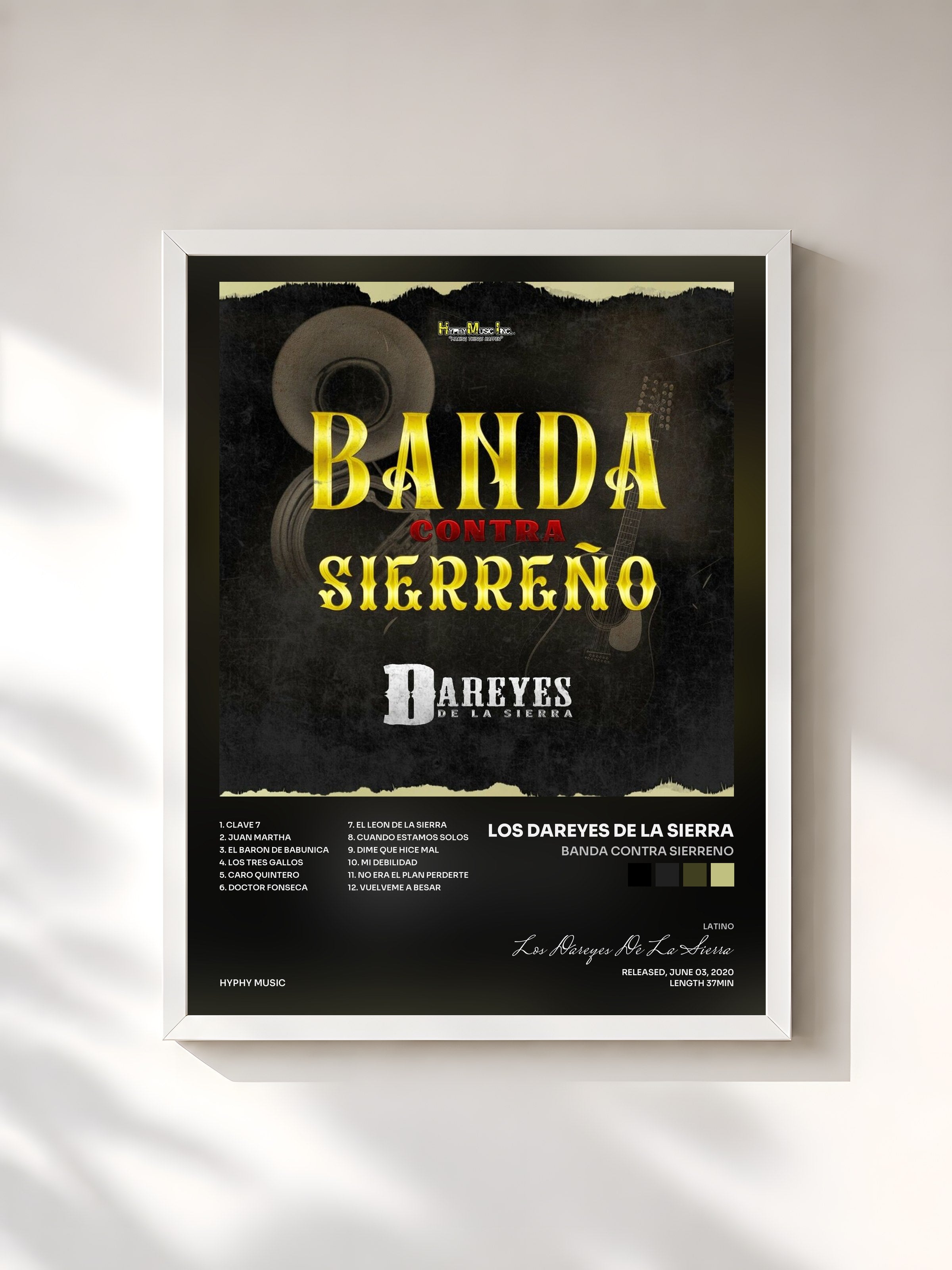 #blanc Tableau de l'album Banda Contra Sierreno de Los Dareyes De La Sierra, cadre blanc, imprimé et encadré en France