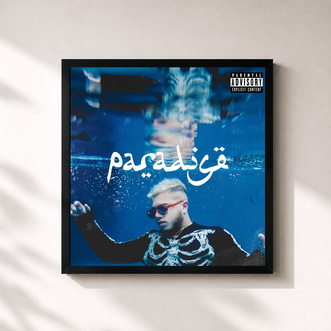 #noir Tableau carré de l'album Paradise de Hamza, cadre noir 32x32 cm