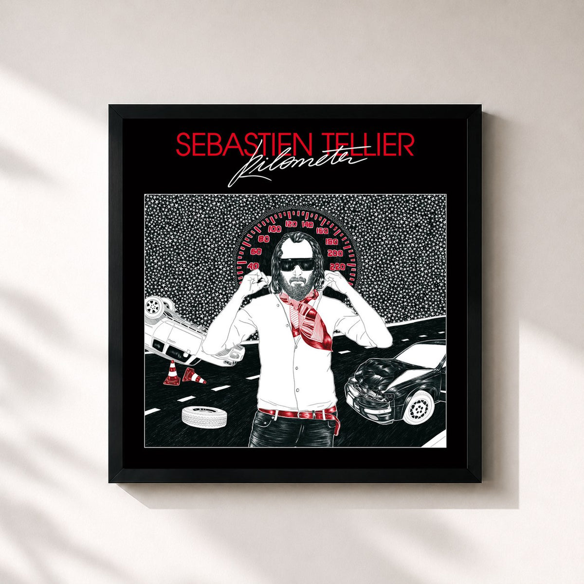 #noir Tableau carré de l'album Kilometer de Sébastien Tellier, cadre noir 32x32 cm