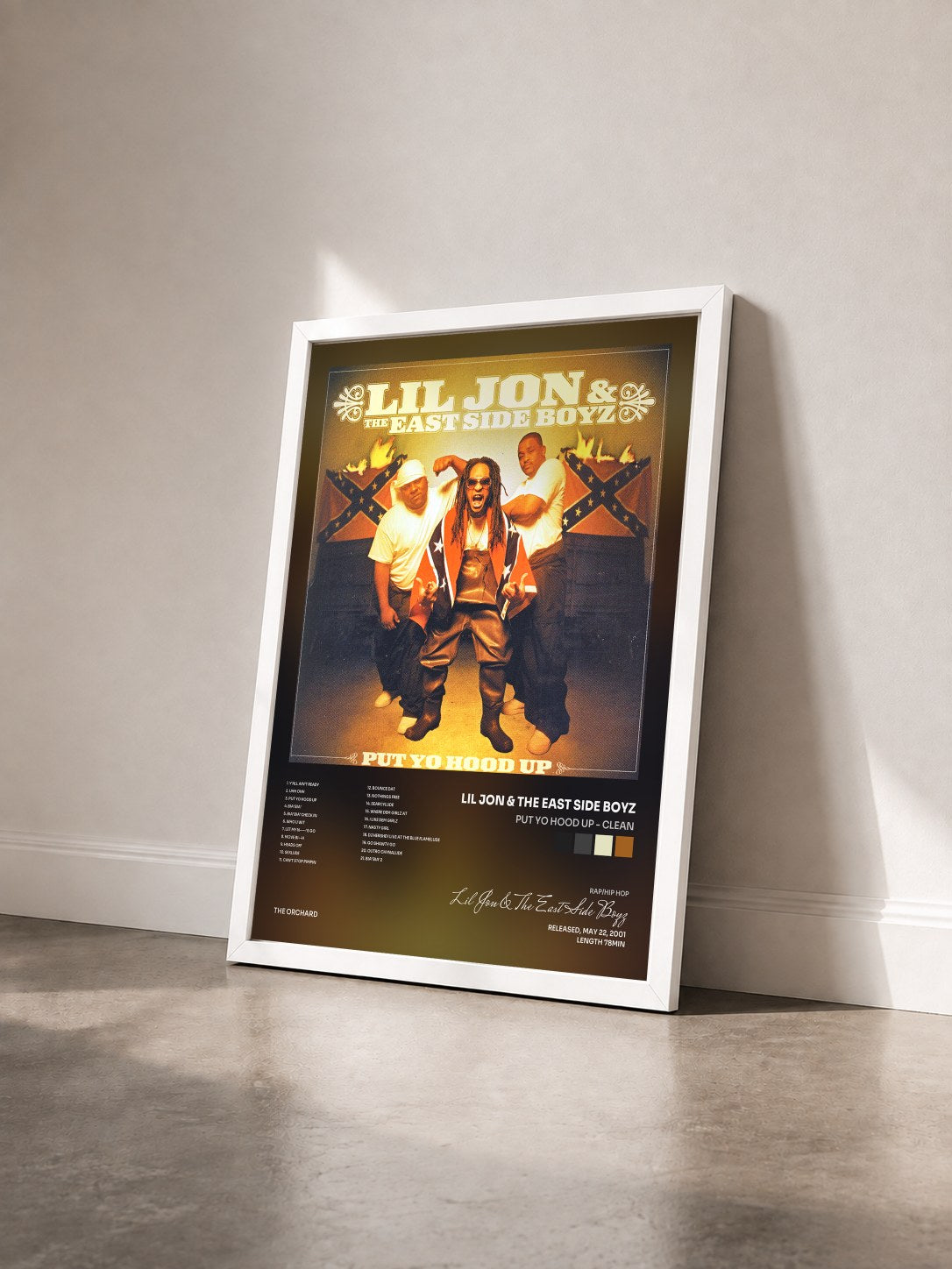 #blanc Tableau de l'album Put Yo Hood Up - Clean de Lil Jon & The East Side Boyz vu de trois quarts, cadre blanc