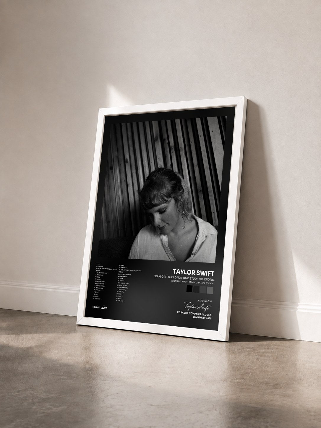 #blanc Tableau de l'album folklore: the long pond studio sessions (from the Disney+ special) (deluxe edition) de Taylor Swift vu de trois quarts, cadre blanc