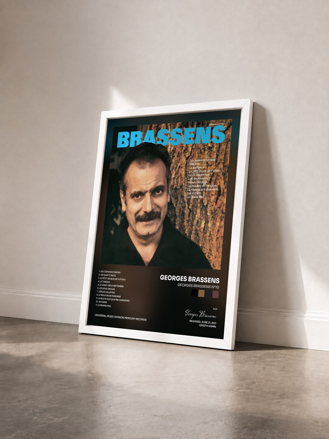 #blanc Tableau de l'album Georges Brassens N°10 de Georges Brassens vu de trois quarts, cadre blanc