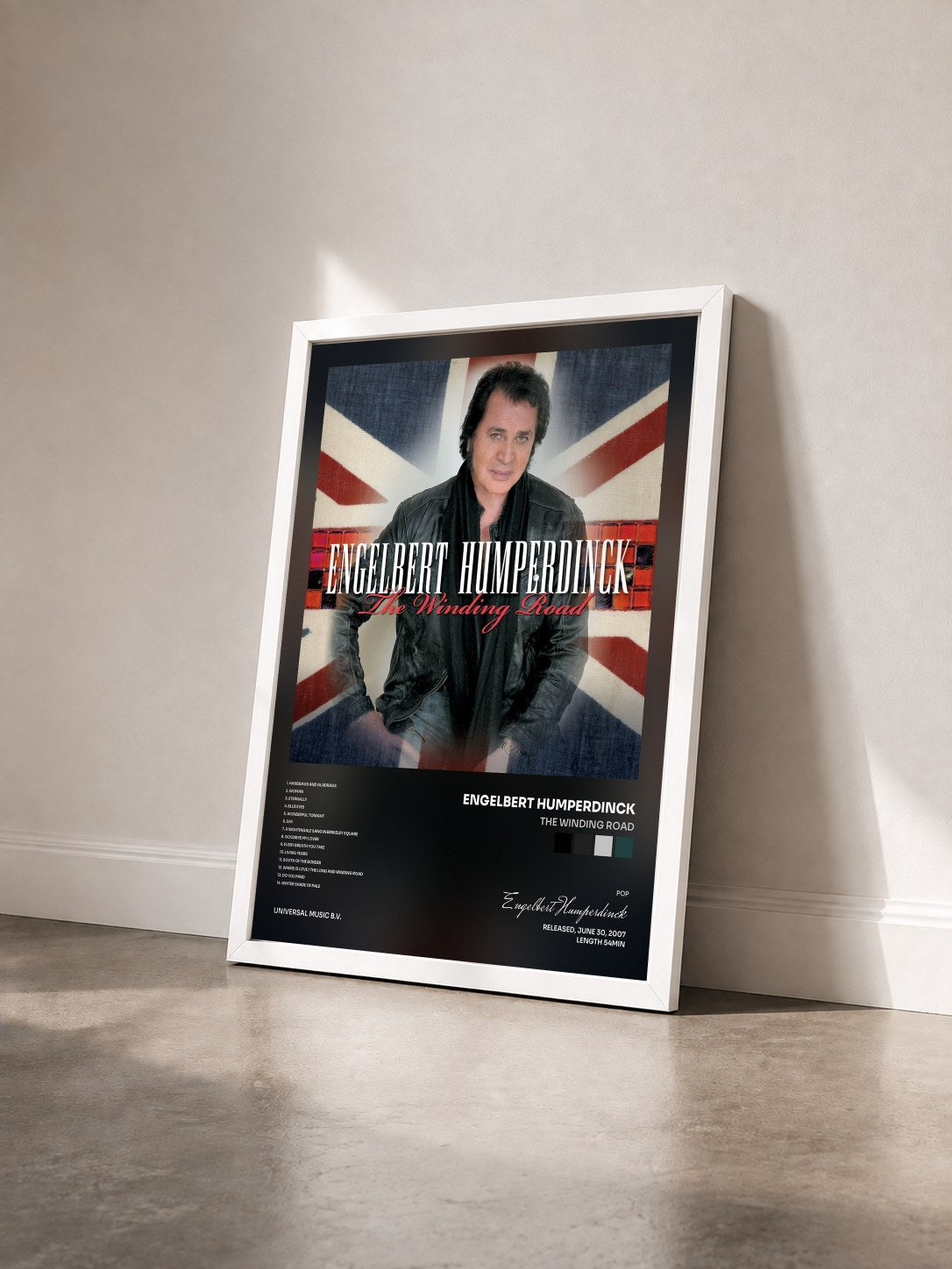 #blanc Tableau de l'album The Winding Road de Engelbert Humperdinck vu de trois quarts, cadre blanc