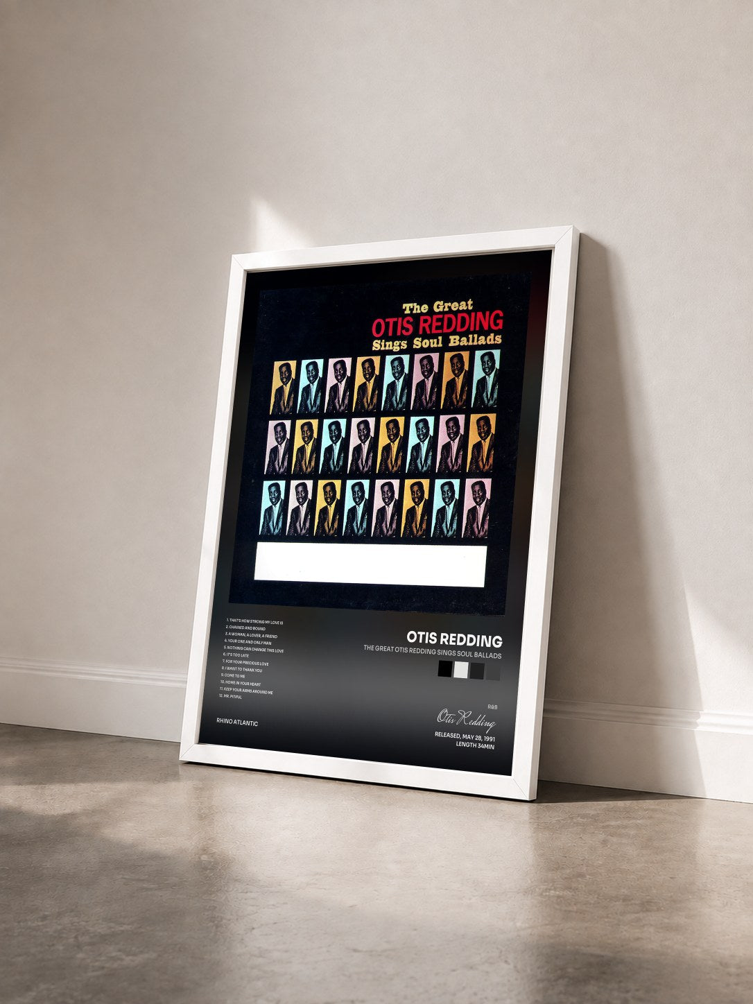 #blanc Tableau de l'album The Great Otis Redding Sings Soul Ballads de Otis Redding vu de trois quarts, cadre blanc