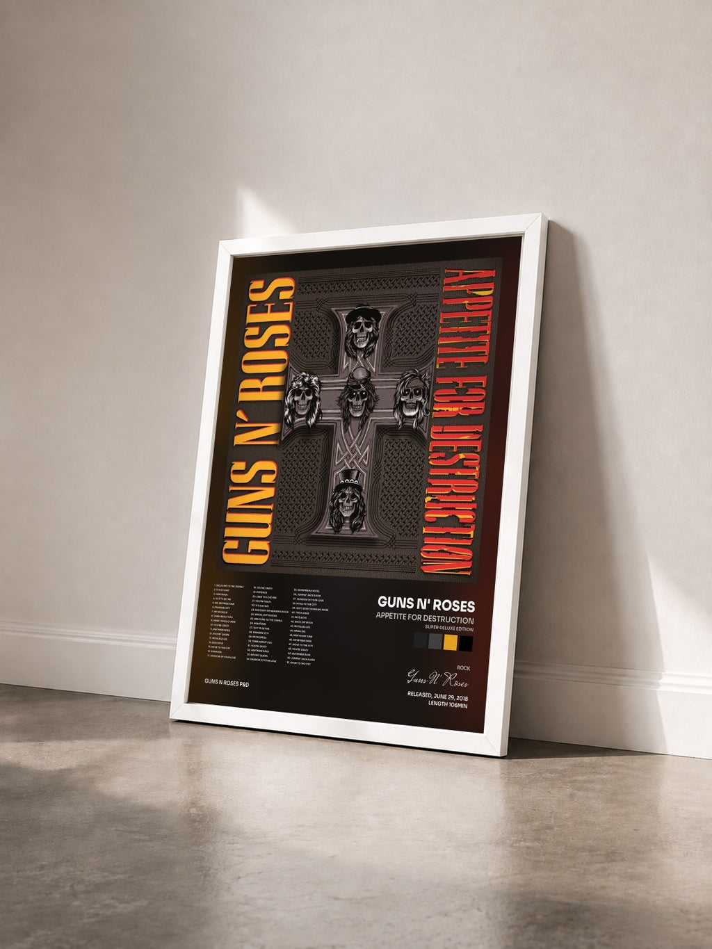 #blanc Tableau de l'album Appetite For Destruction (Super Deluxe Edition) de Guns N' Roses vu de trois quarts, cadre blanc