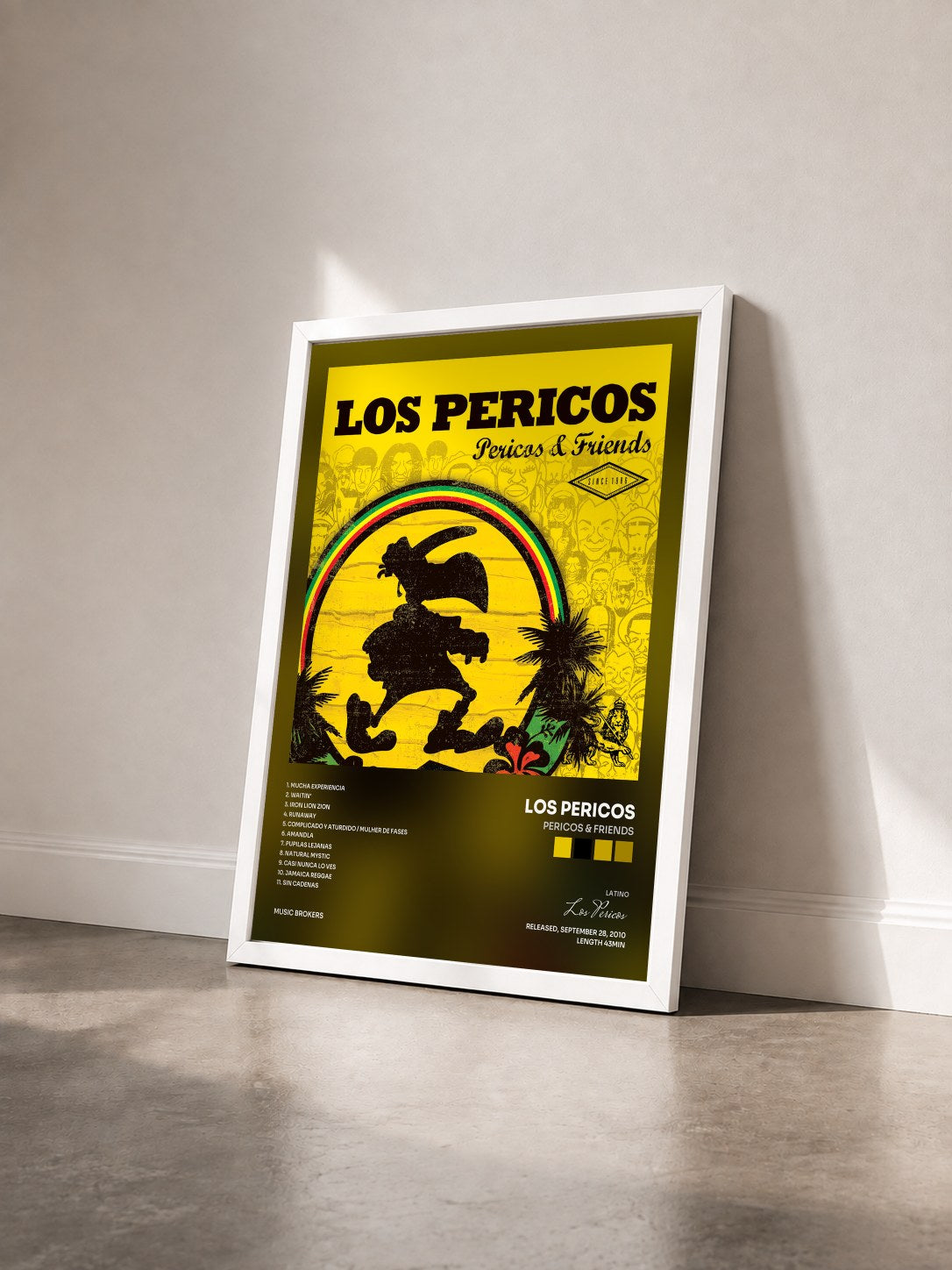 #blanc Tableau de l'album Pericos & Friends de Los Pericos vu de trois quarts, cadre blanc