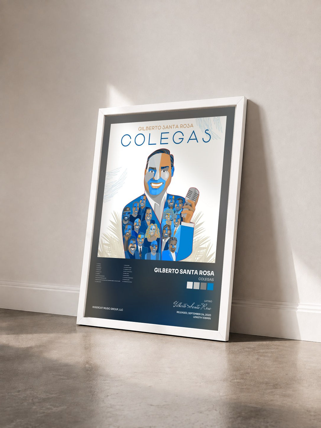 #blanc Tableau de l'album Colegas de Gilberto Santa Rosa vu de trois quarts, cadre blanc