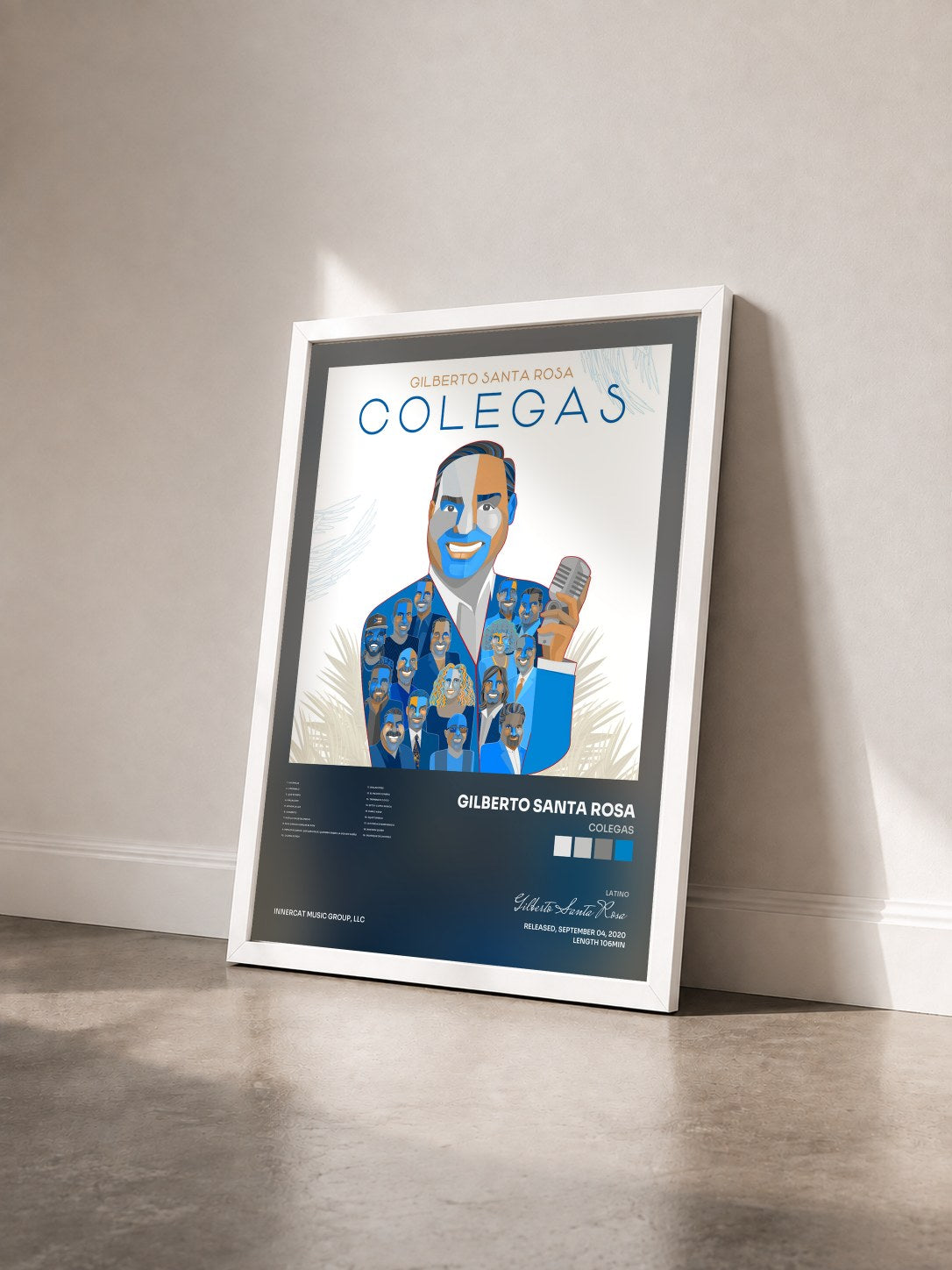 #blanc Tableau de l'album Colegas de Gilberto Santa Rosa vu de trois quarts, cadre blanc