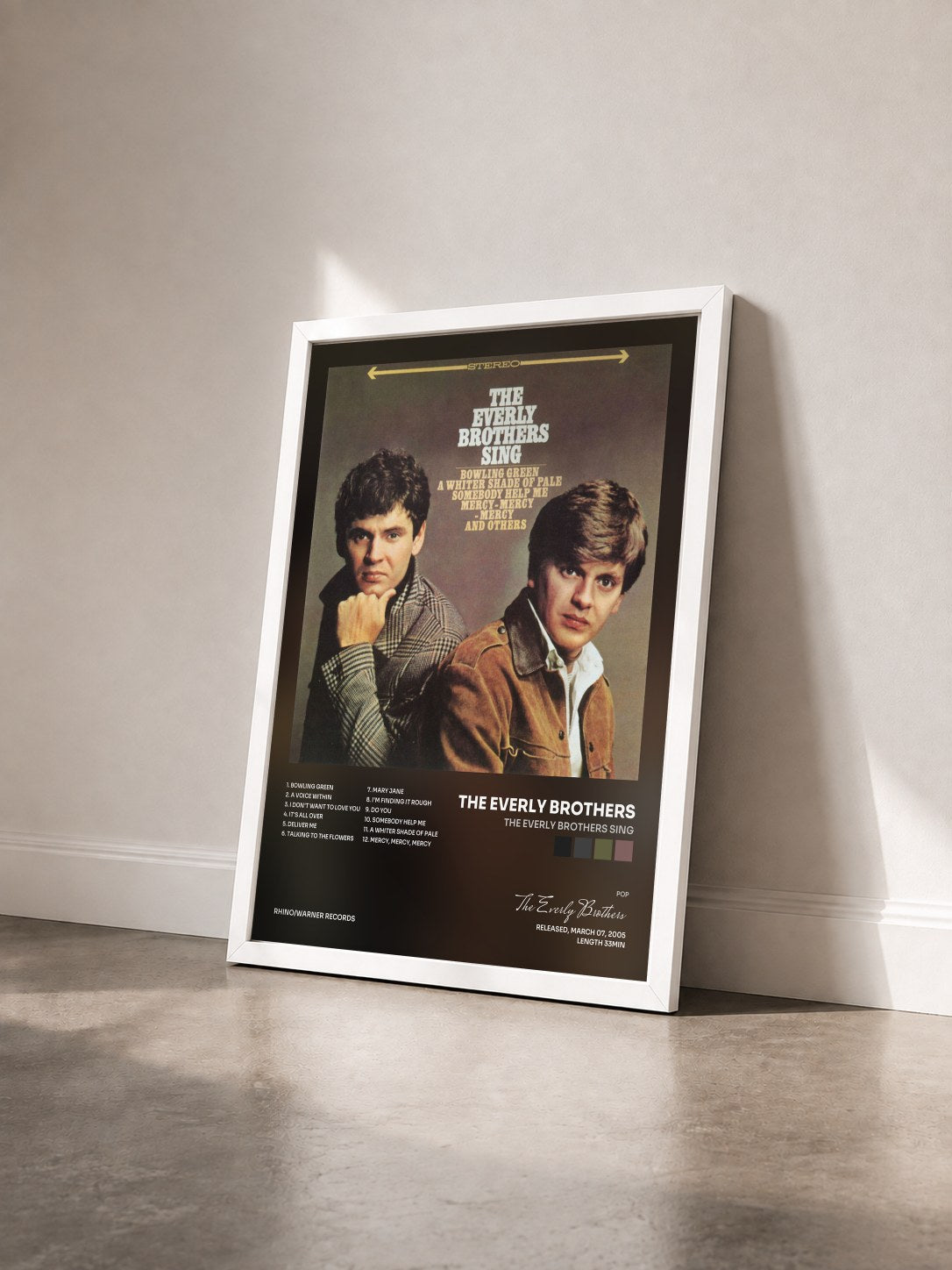 #blanc Tableau de l'album The Everly Brothers Sing de The Everly Brothers vu de trois quarts, cadre blanc