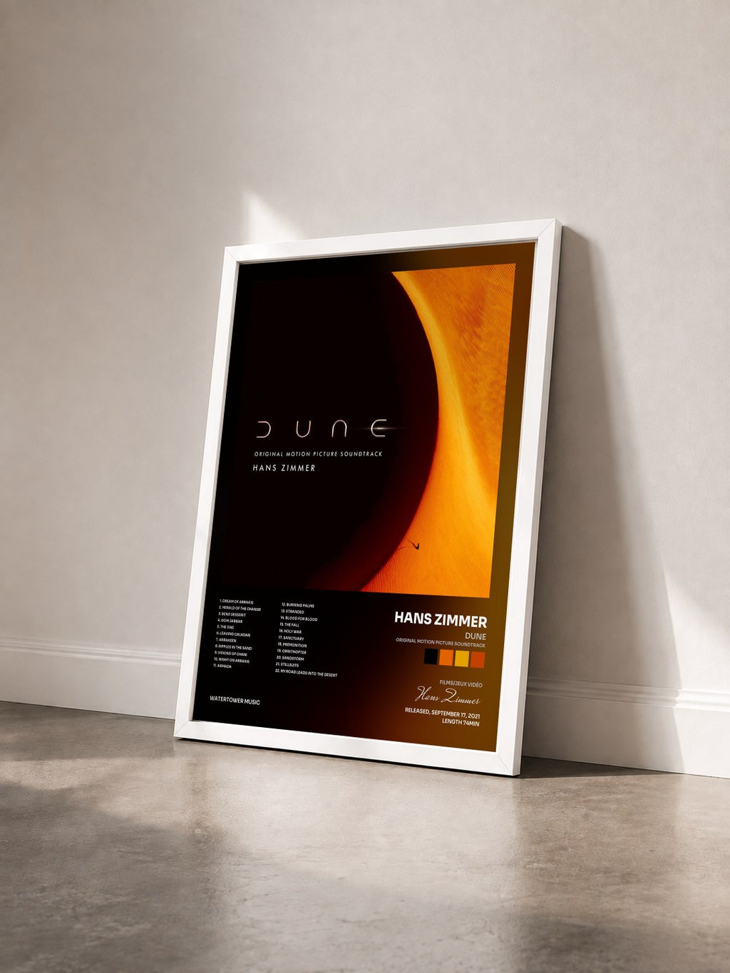 #blanc Tableau de l'album Dune (Original Motion Picture Soundtrack) de Hans Zimmer vu de trois quarts, cadre blanc
