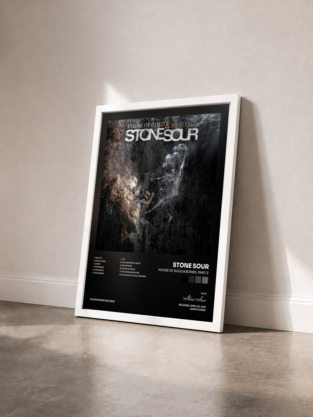 #blanc House of Gold & Bones, Part 2 di Stone Sour in stampa incorniciata vista di tre quarti, cornice bianca