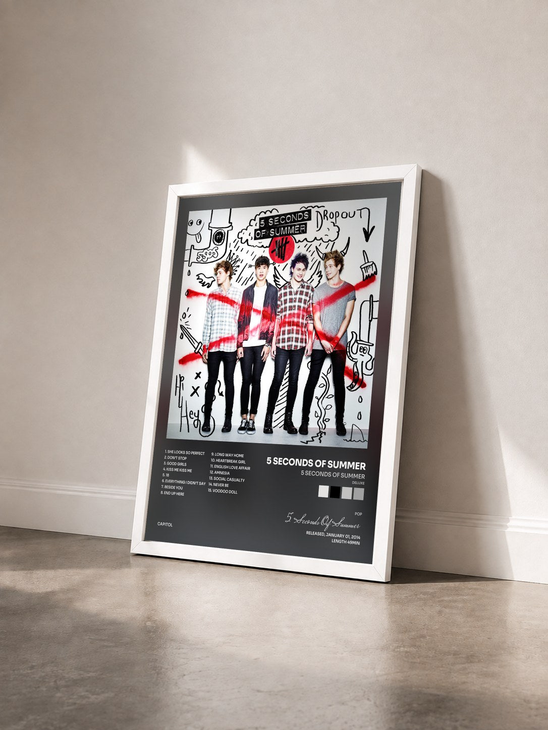 #blanc Tableau de l'album 5 Seconds Of Summer (Deluxe) de 5 Seconds Of Summer vu de trois quarts, cadre blanc