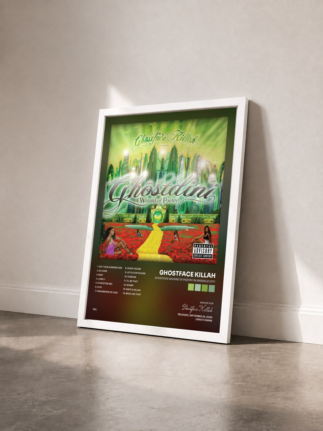 #blanc Tableau de l'album Ghostdini Wizard Of Poetry In Emerald City de Ghostface Killah vu de trois quarts, cadre blanc