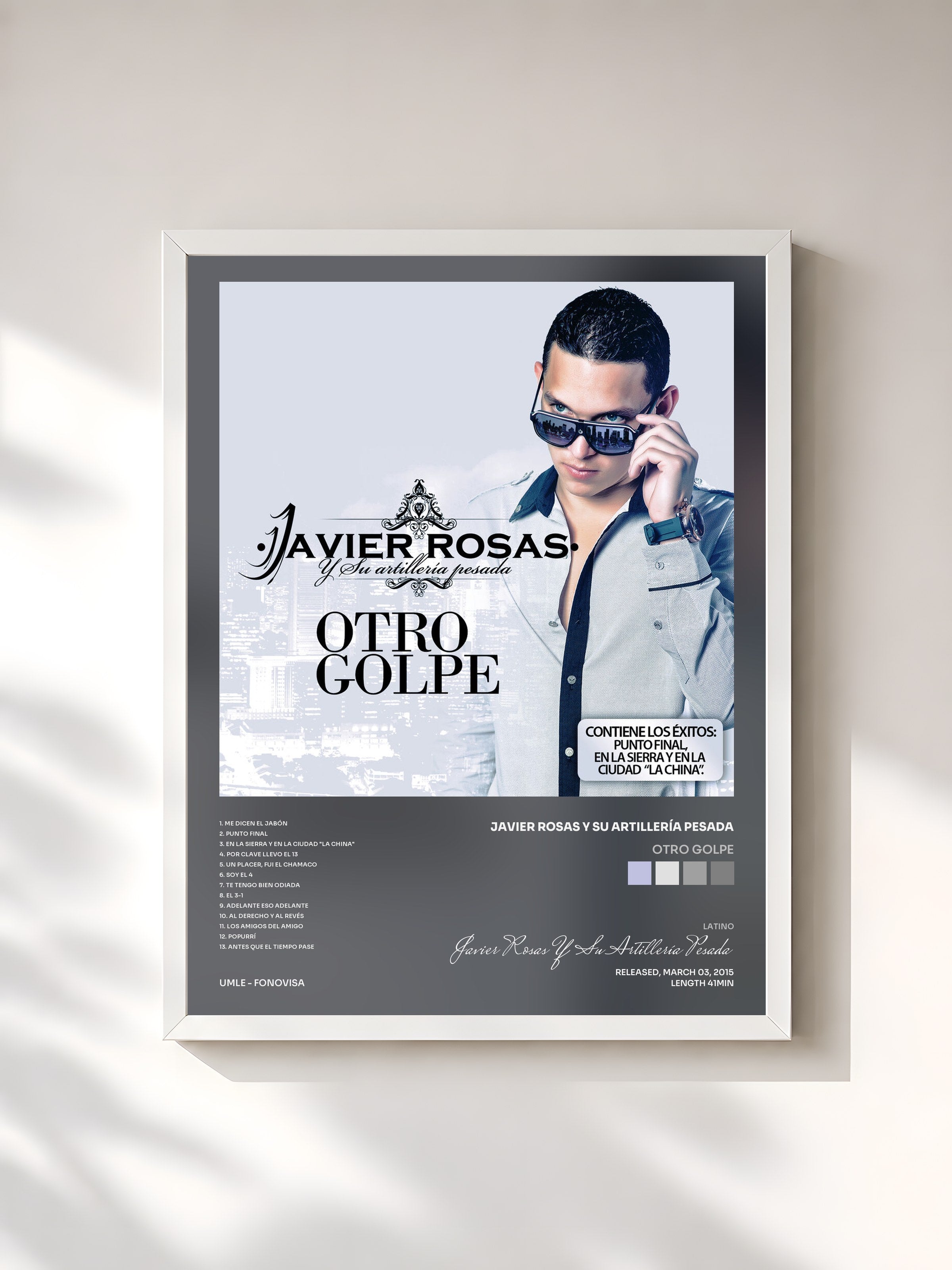 #blanc Tableau de l'album Otro Golpe de Javier Rosas Y Su Artillería Pesada, cadre blanc, imprimé et encadré en France