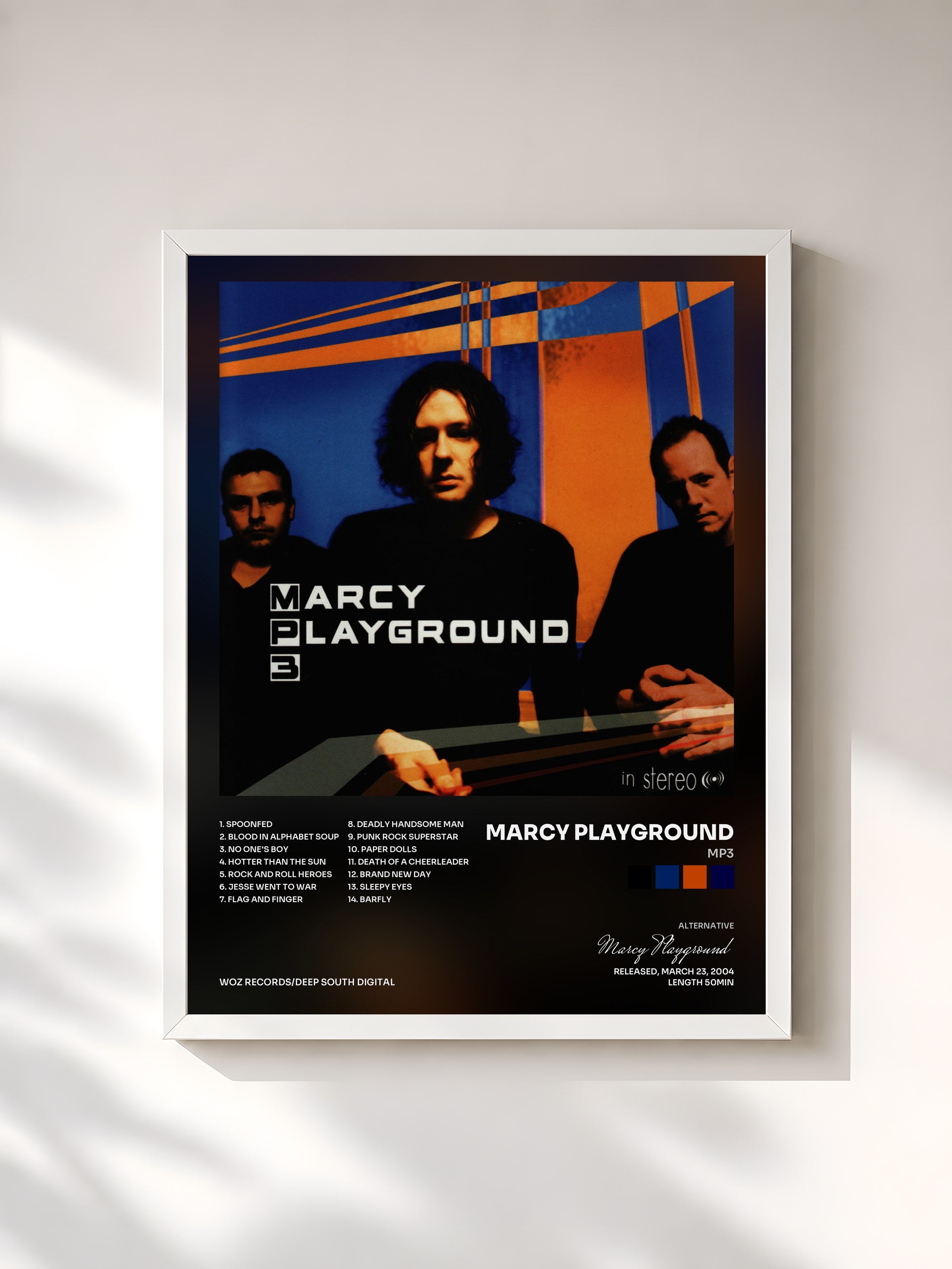 #blanc Tableau de l'album MP3 de Marcy Playground, cadre blanc, imprimé et encadré en France
