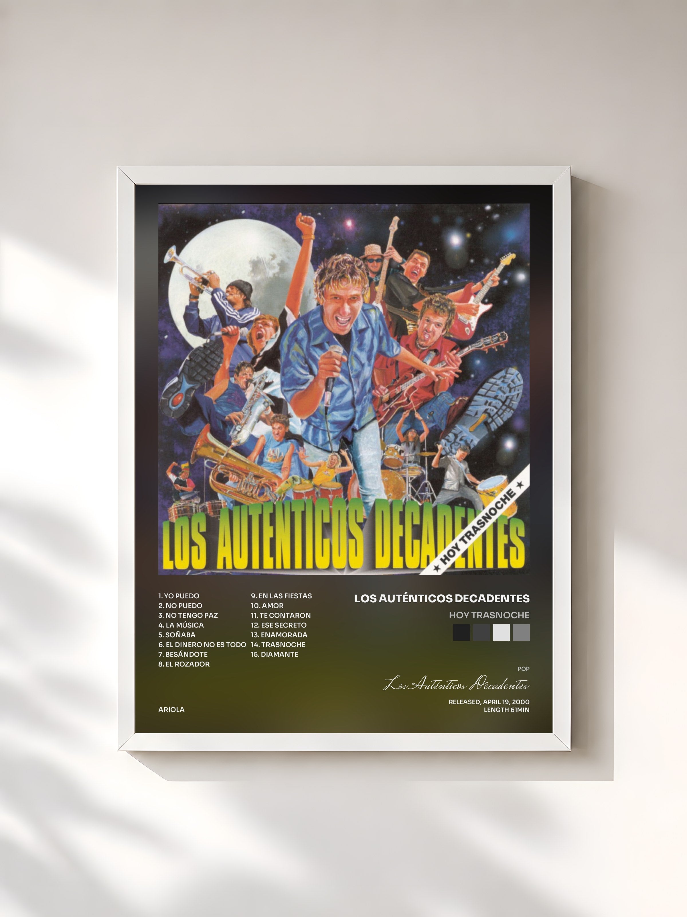 #blanc Tableau de l'album Hoy Trasnoche de Los Auténticos Decadentes, cadre blanc, imprimé et encadré en France