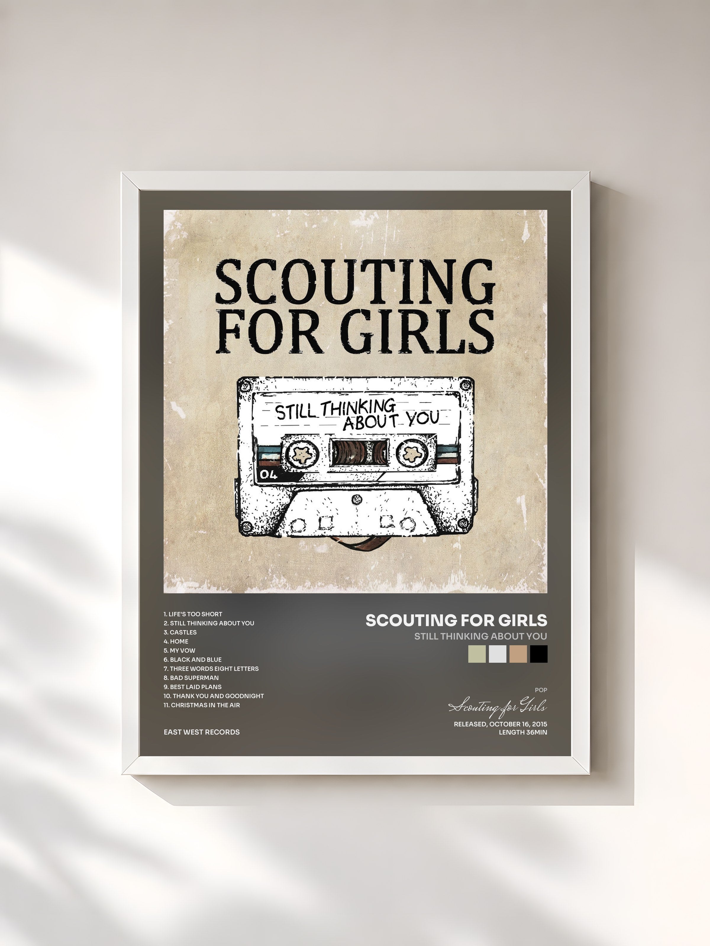 #blanc Tableau de l'album Still Thinking About You de Scouting for Girls, cadre blanc, imprimé et encadré en France