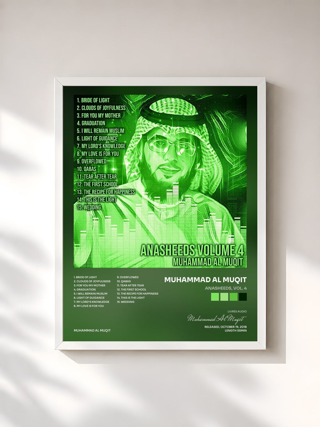 #blanc Anasheeds, Vol. 4 de Muhammad Al Muqit en lámina enmarcada, marco blanco, impresa y enmarcada en Francia