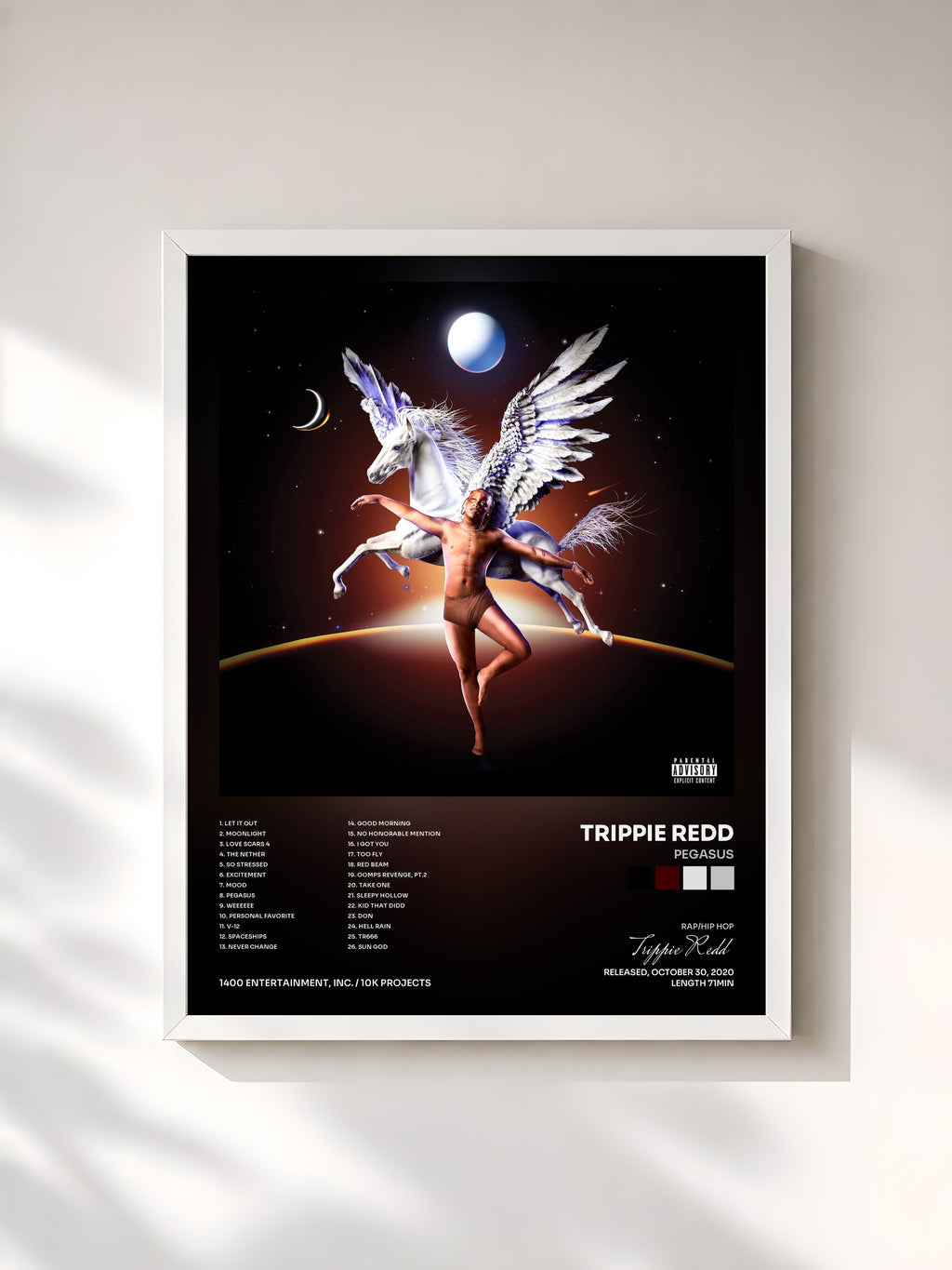 #blanc Tableau de l'album Pegasus de Trippie Redd, cadre blanc, imprimé et encadré en France