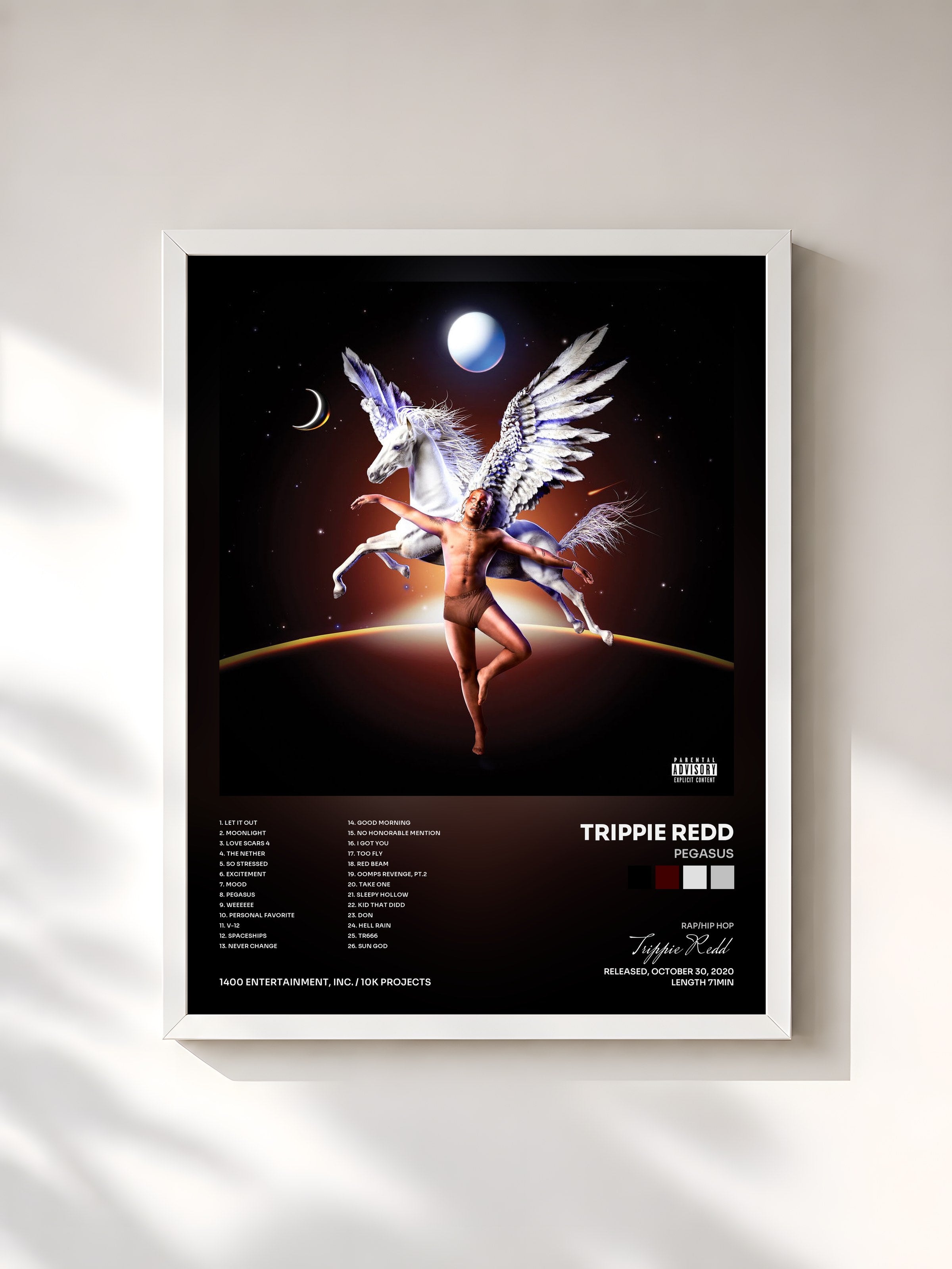 #blanc Tableau de l'album Pegasus de Trippie Redd, cadre blanc, imprimé et encadré en France