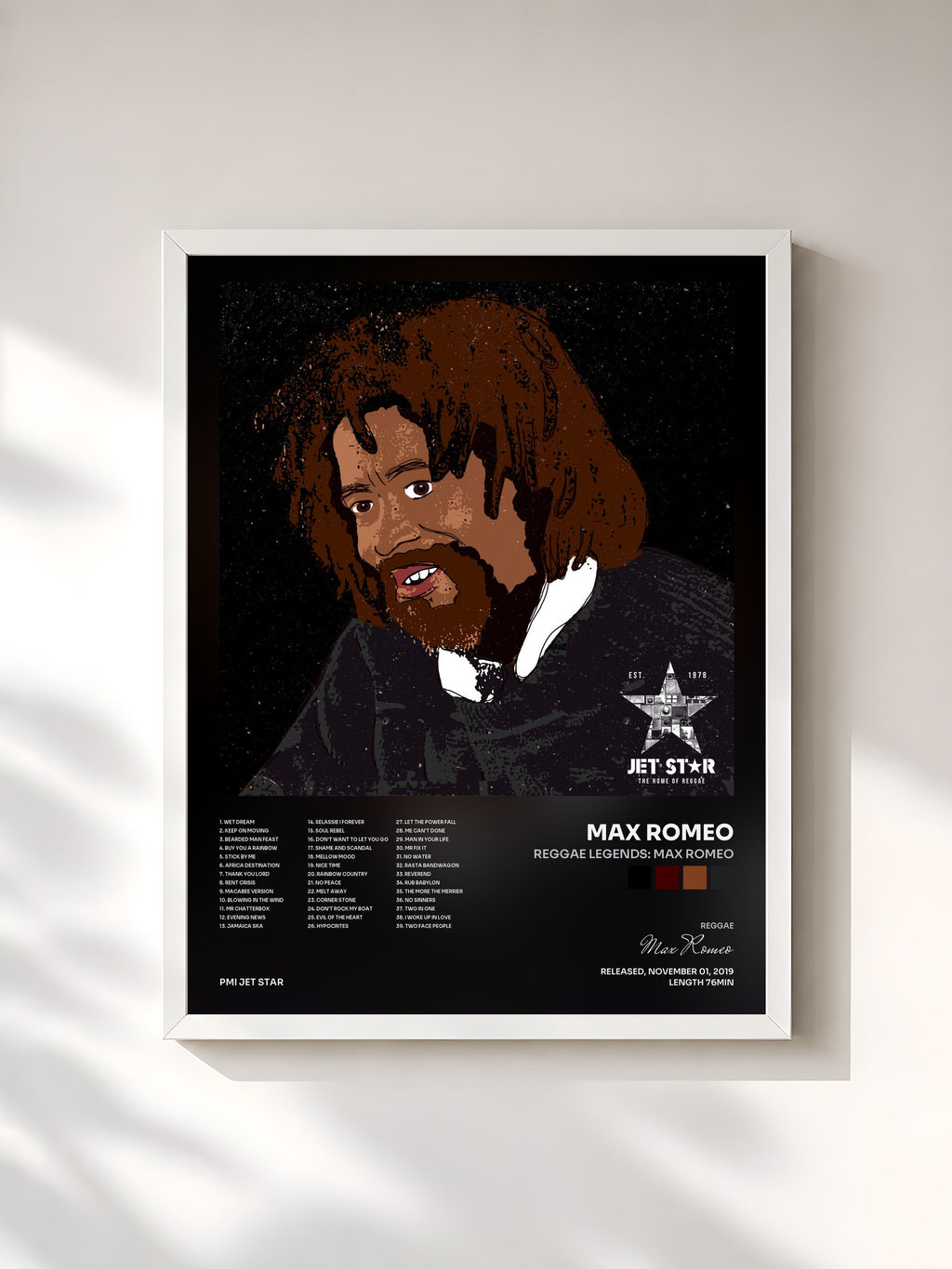 #blanc Tableau de l'album Reggae Legends: Max Romeo de Max Romeo, cadre blanc, imprimé et encadré en France