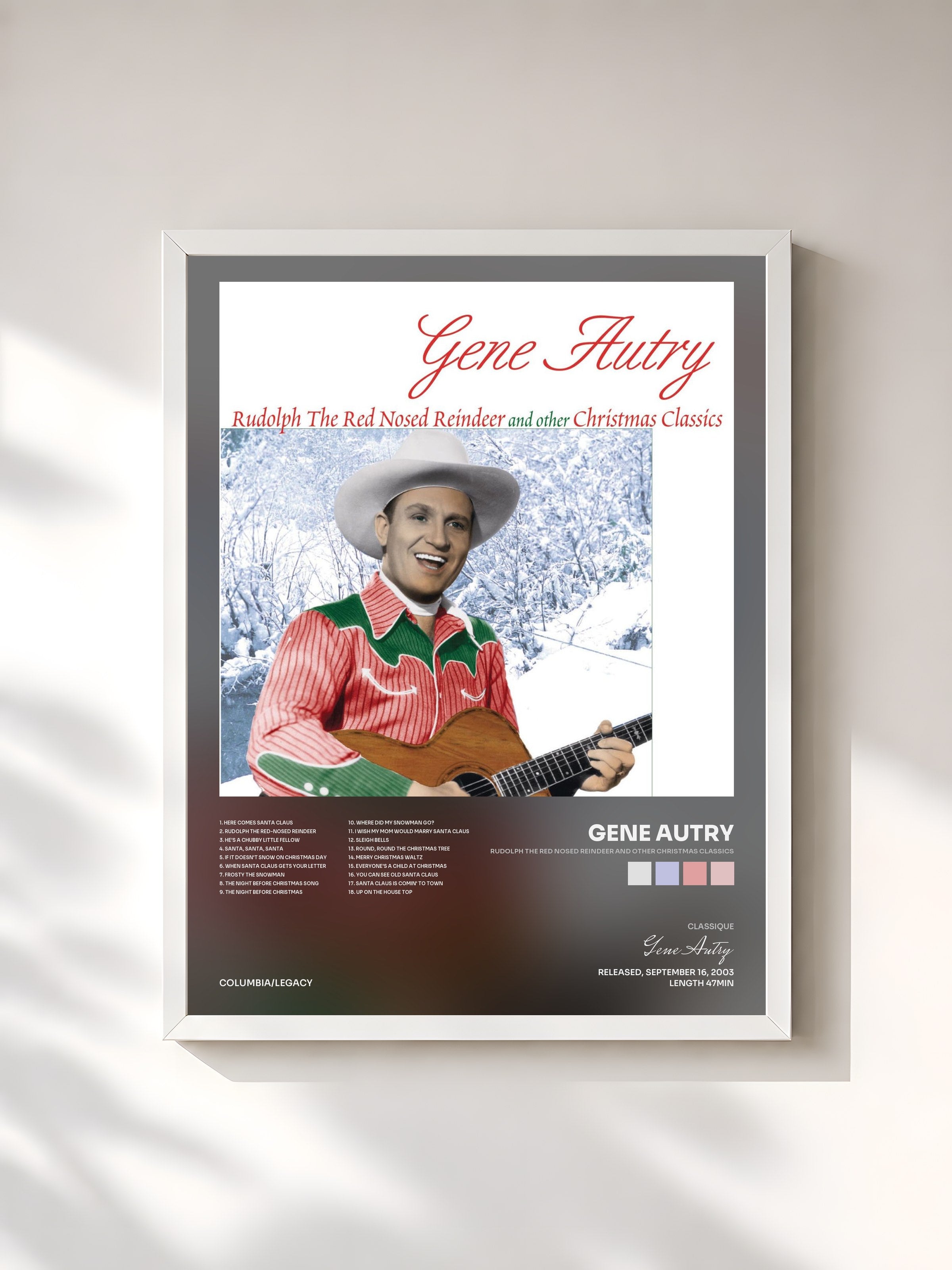 #blanc Tableau de l'album Rudolph The Red Nosed Reindeer And Other Christmas Classics de Gene Autry, cadre blanc, imprimé et encadré en France