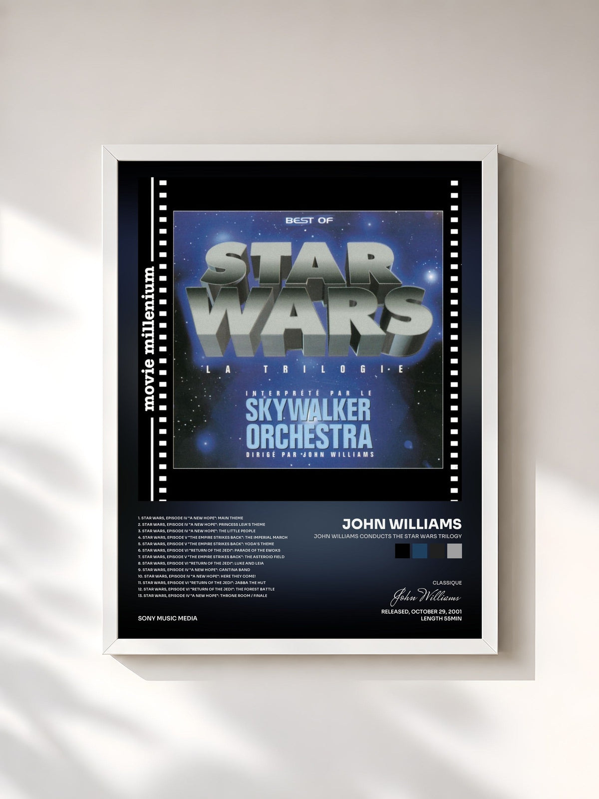 #blanc Tableau de l'album John Williams conducts The Star Wars Trilogy de John Williams, cadre blanc, imprimé et encadré en France