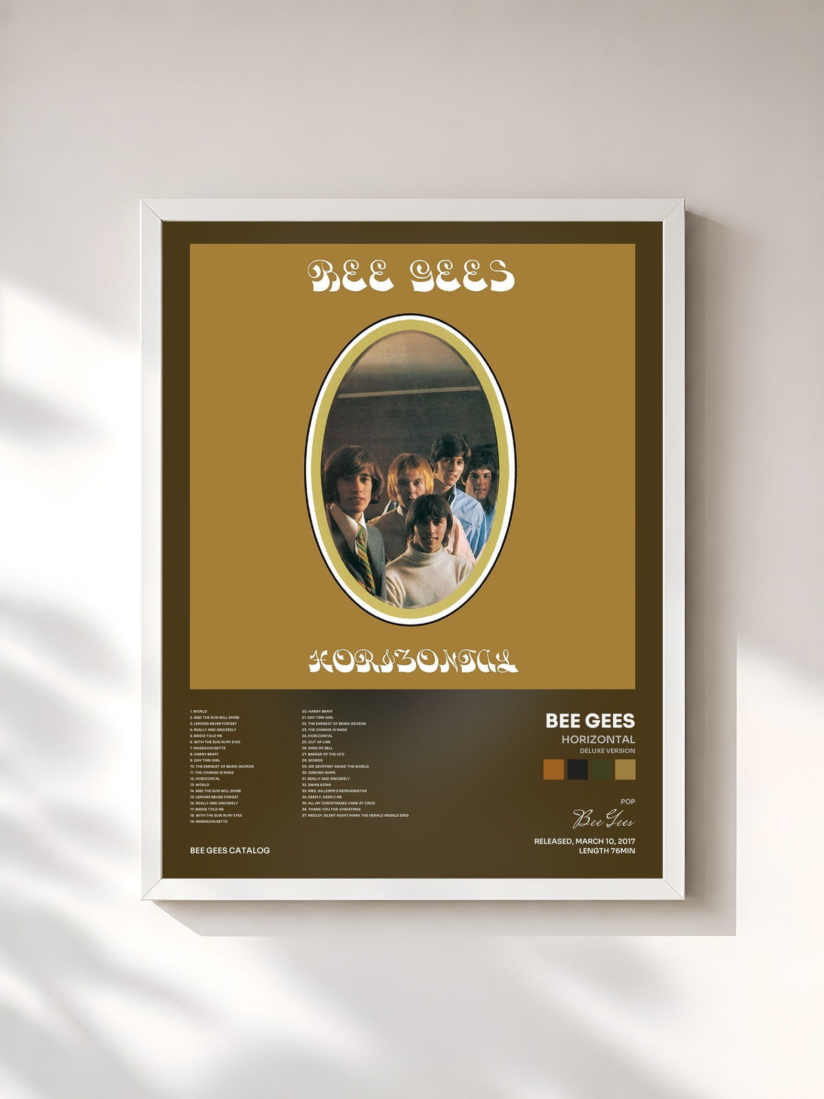 #blanc Tableau de l'album Horizontal (Deluxe Version) de Bee Gees, cadre blanc, imprimé et encadré en France