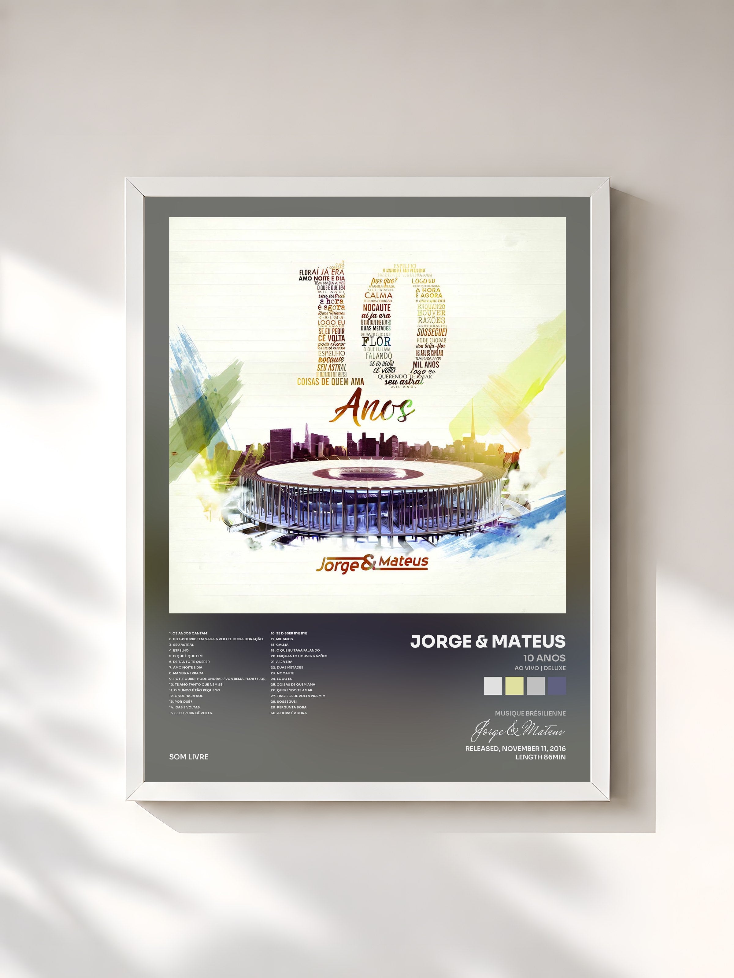 #blanc Tableau de l'album 10 Anos (Ao Vivo | Deluxe) de Jorge & Mateus, cadre blanc, imprimé et encadré en France