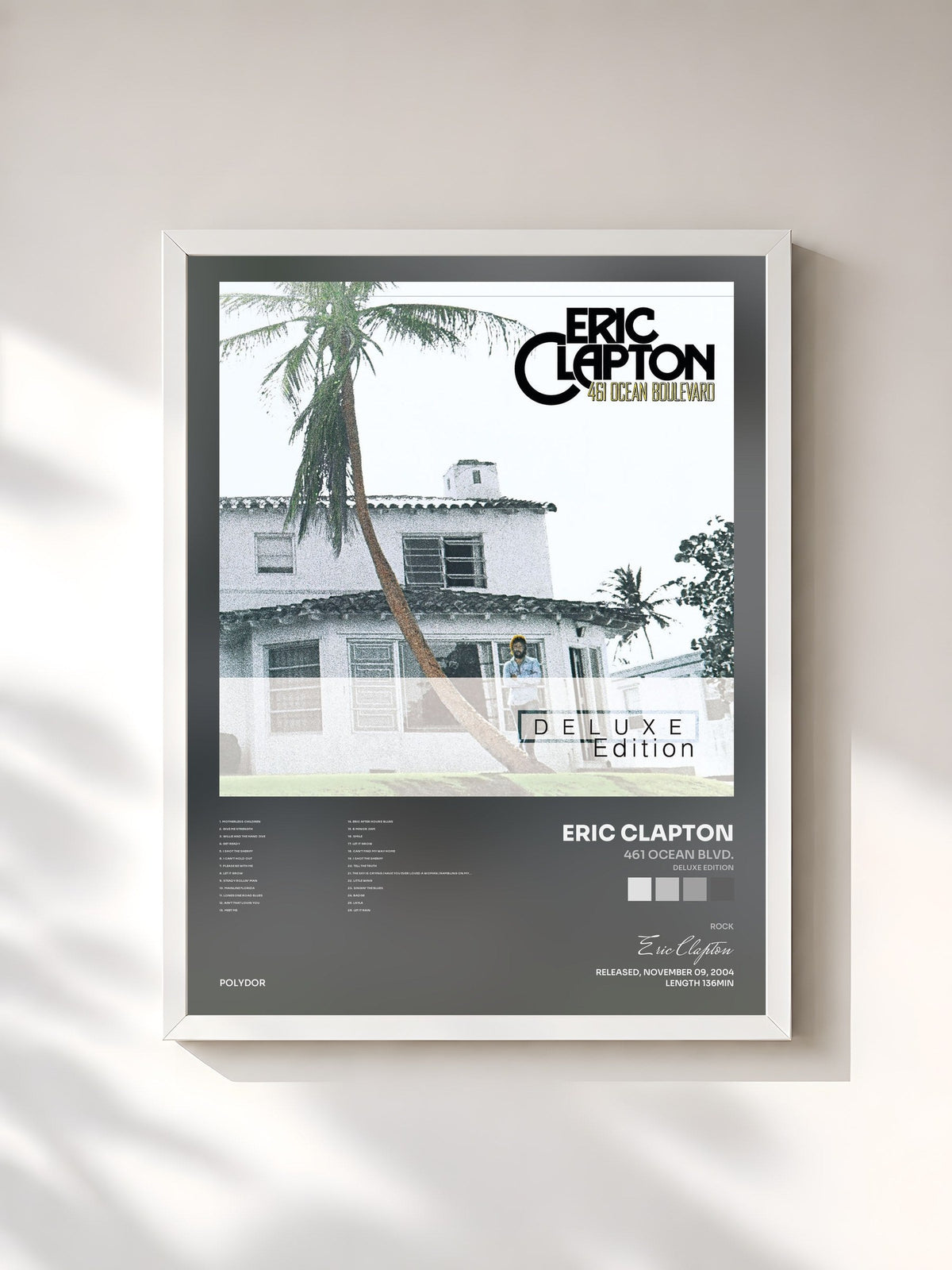 #blanc Tableau de l'album 461 Ocean Blvd. (Deluxe Edition) de Eric Clapton, cadre blanc, imprimé et encadré en France