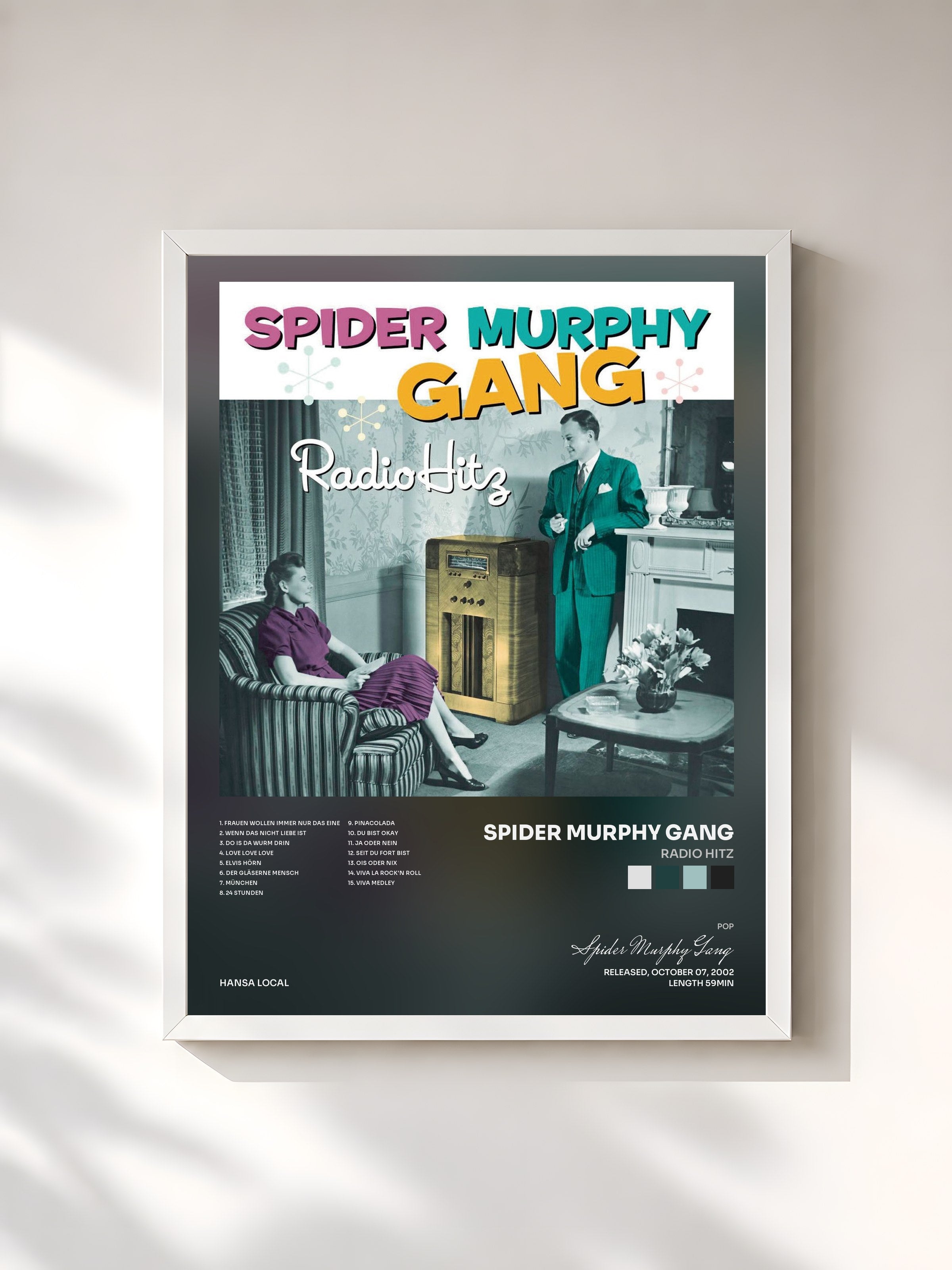 #blanc Tableau de l'album Radio Hitz de Spider Murphy Gang, cadre blanc, imprimé et encadré en France