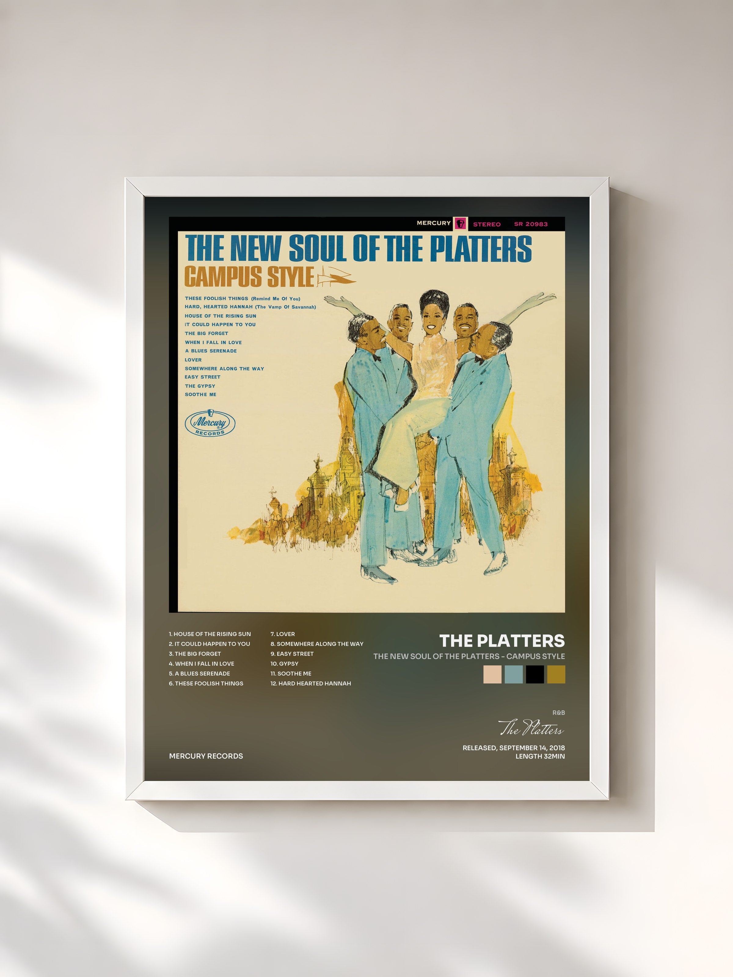 #blanc Tableau de l'album The New Soul Of The Platters - Campus Style de The Platters, cadre blanc, imprimé et encadré en France