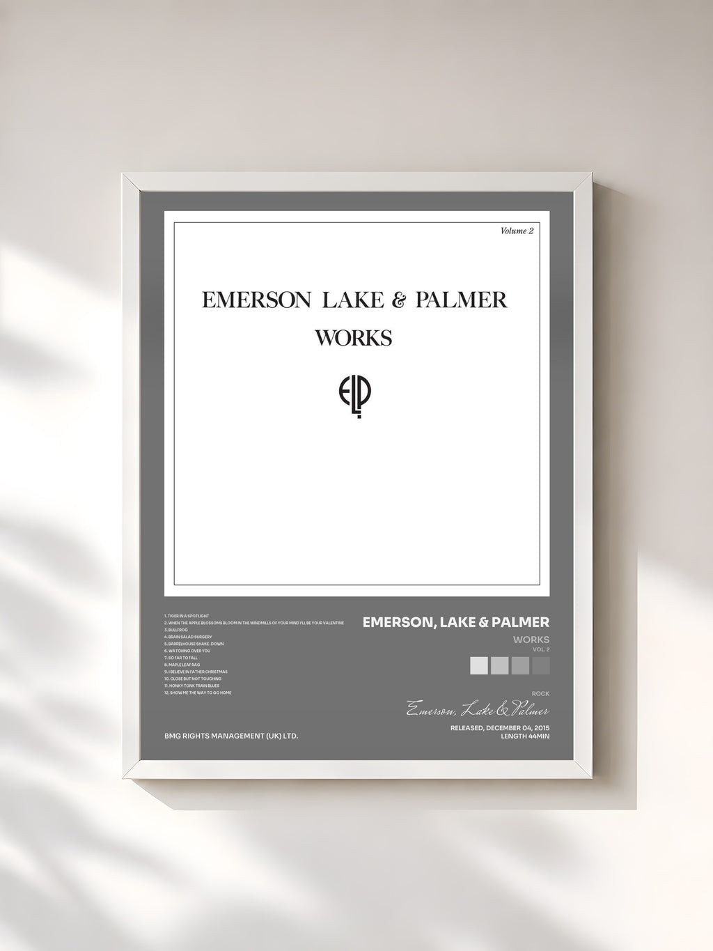 #blanc Tableau de l'album Works (Vol. 2) de Emerson, Lake & Palmer, cadre blanc, imprimé et encadré en France