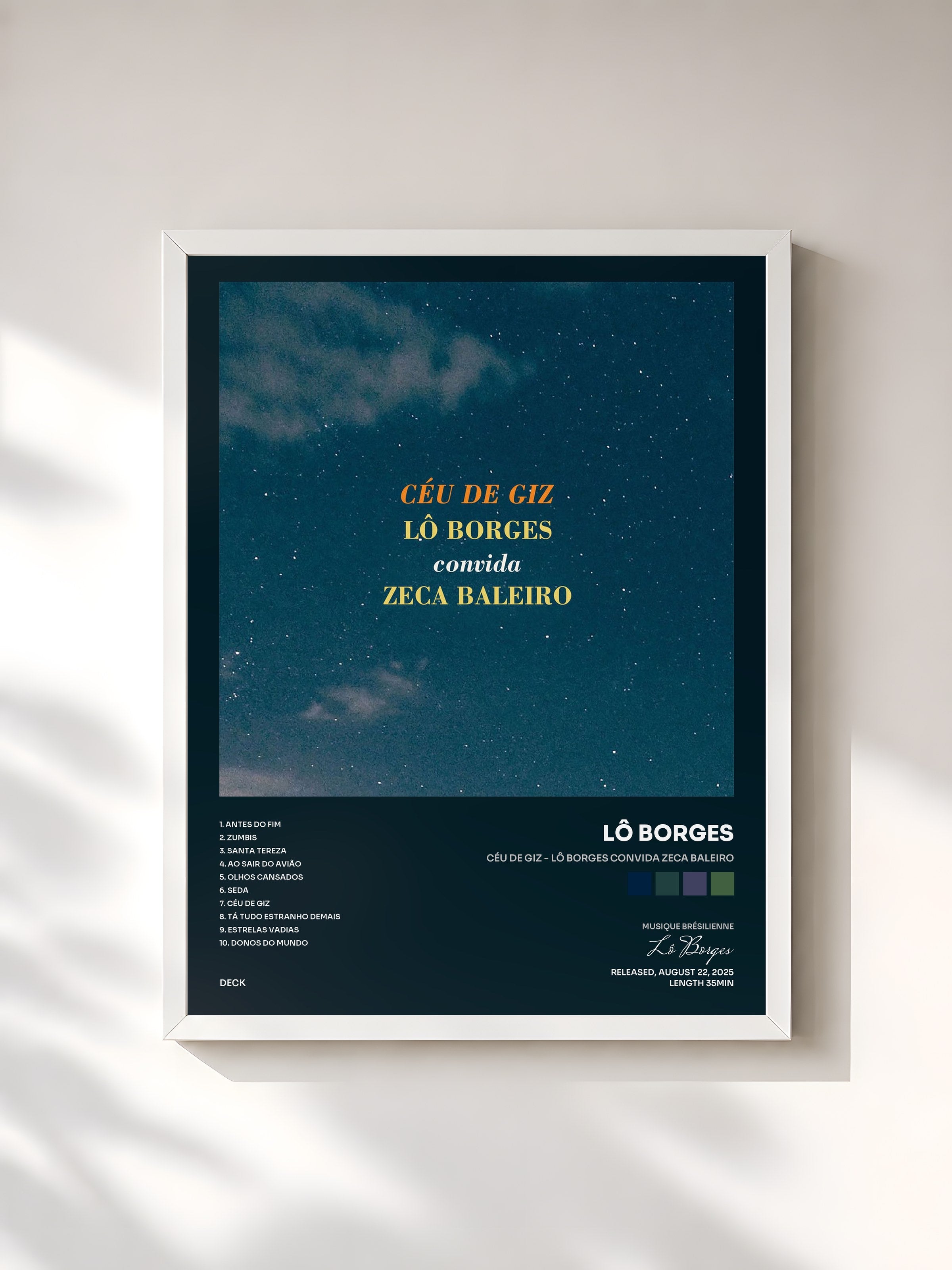 #blanc Tableau de l'album Céu de Giz - Lô Borges Convida Zeca Baleiro de Lô Borges, cadre blanc, imprimé et encadré en France