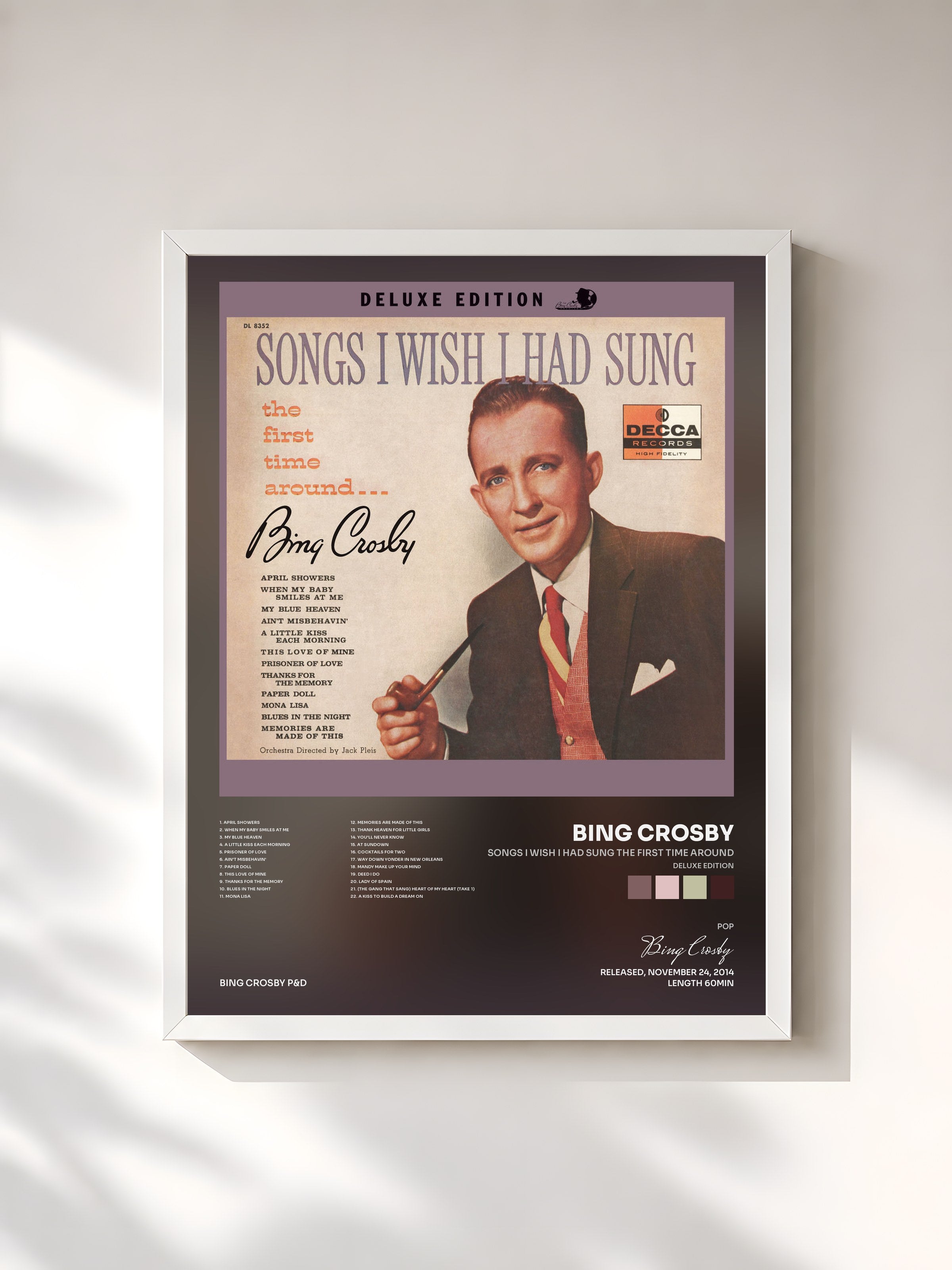 #blanc Tableau de l'album Songs I Wish I Had Sung The First Time Around (Deluxe Edition) de Bing Crosby, cadre blanc, imprimé et encadré en France
