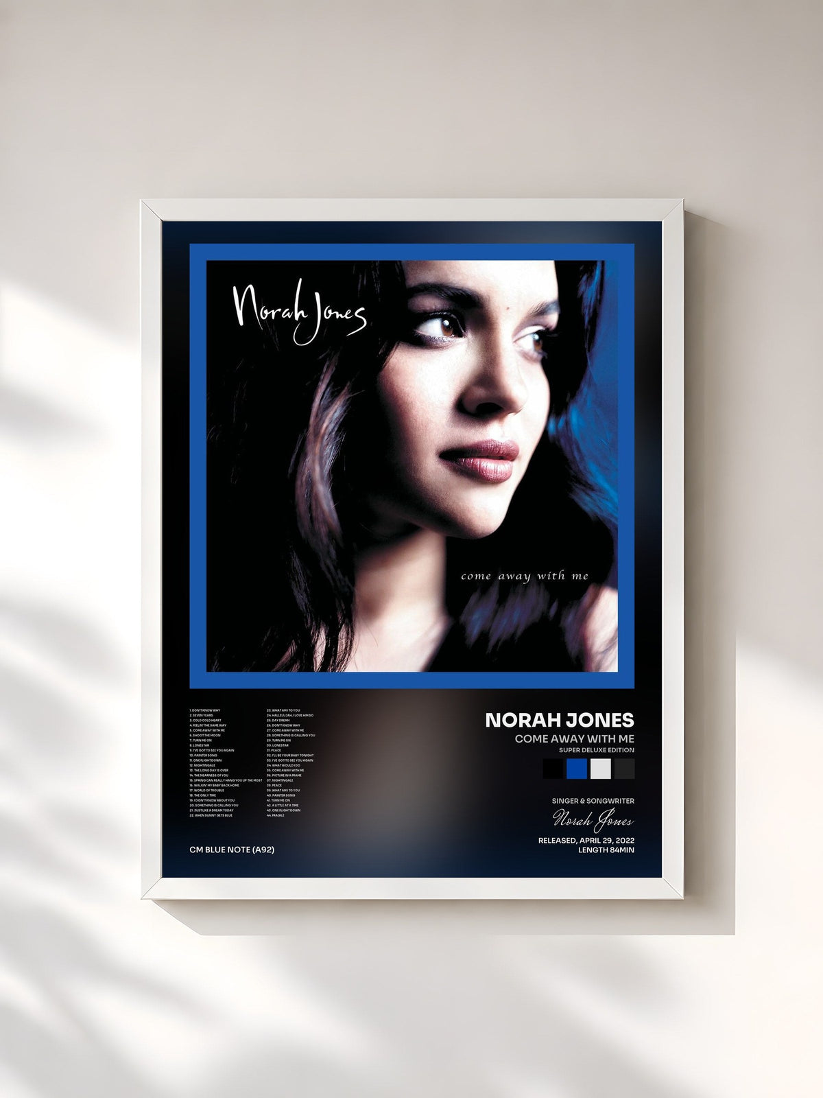 #blanc Tableau de l'album Come Away With Me (Super Deluxe Edition) de Norah Jones, cadre blanc, imprimé et encadré en France