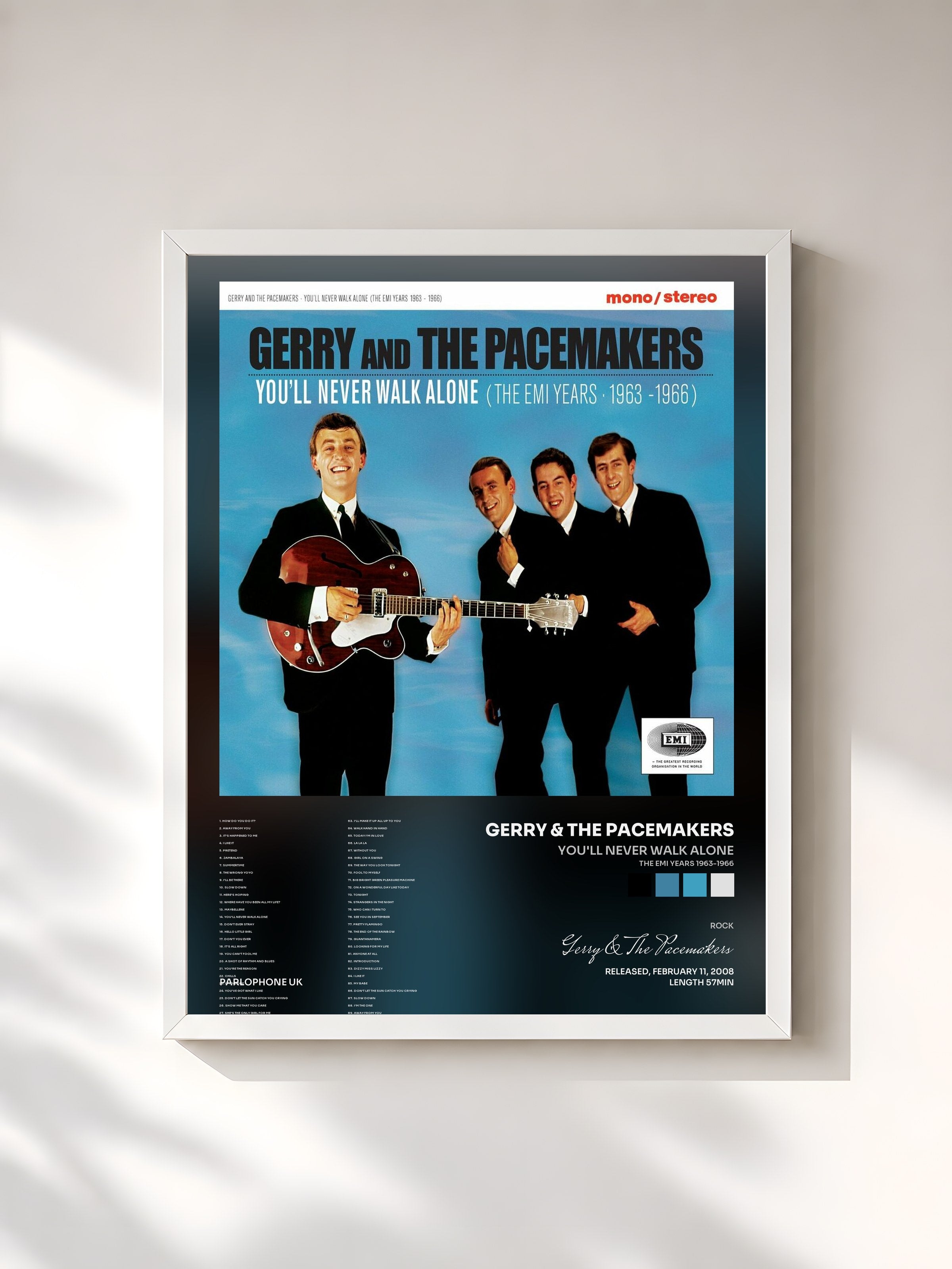 #blanc Tableau de l'album You'll Never Walk Alone (The EMI Years 1963-1966) de Gerry & The Pacemakers, cadre blanc, imprimé et encadré en France