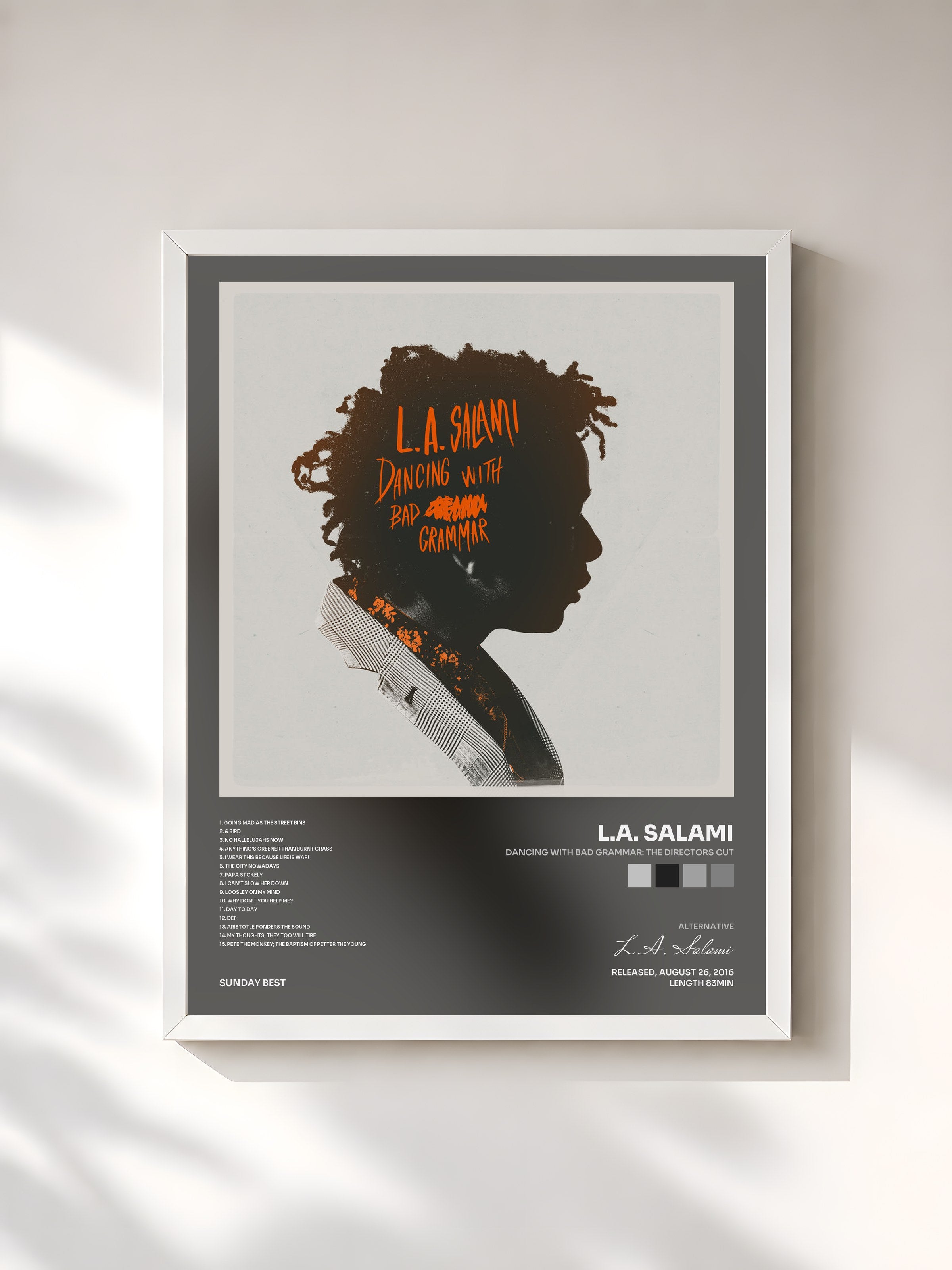 #blanc Tableau de l'album Dancing With Bad Grammar: The Directors Cut de L.A. Salami, cadre blanc, imprimé et encadré en France