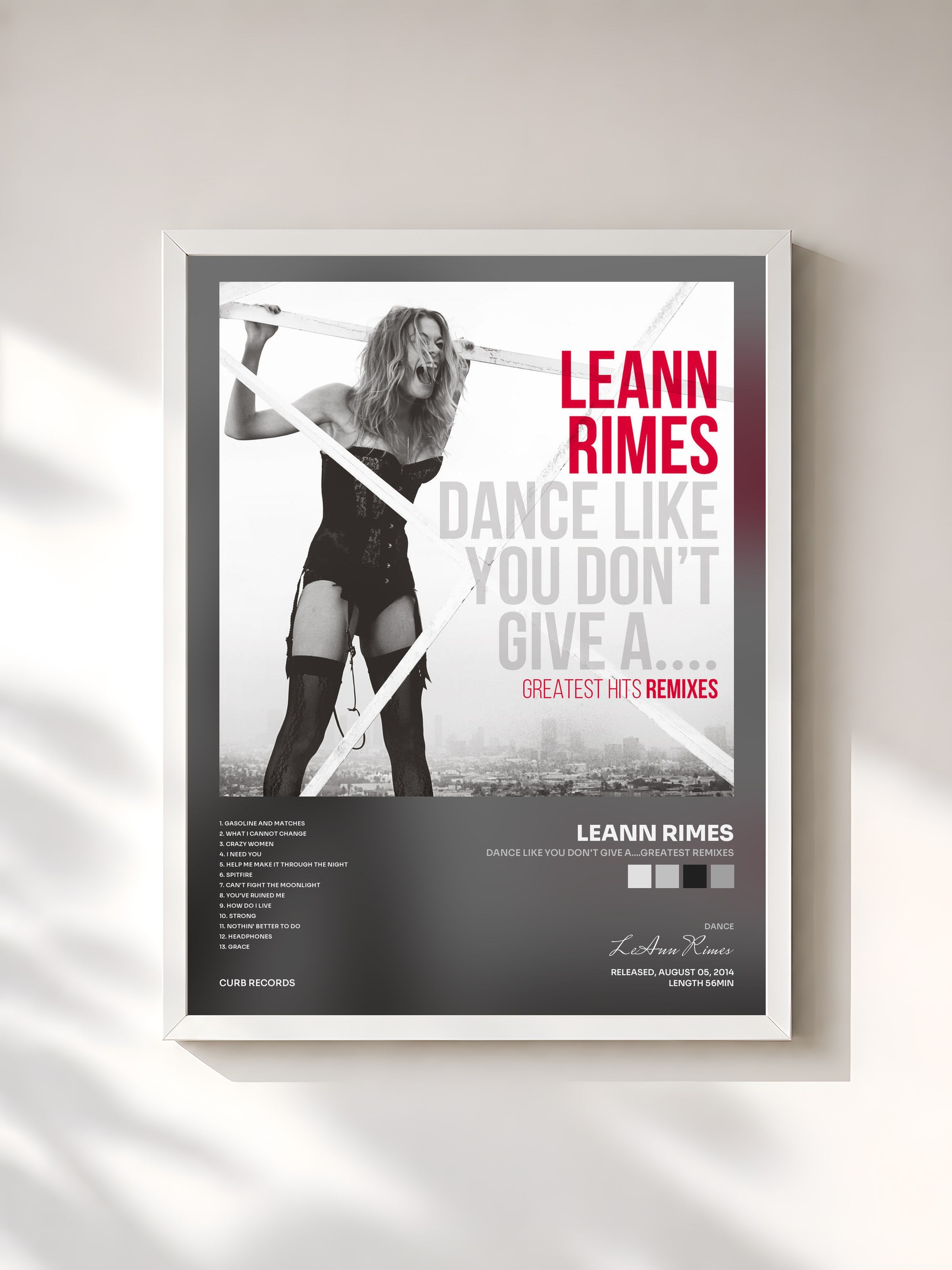 #blanc Tableau de l'album Dance Like You Don't Give A....Greatest Remixes de LeAnn Rimes, cadre blanc, imprimé et encadré en France