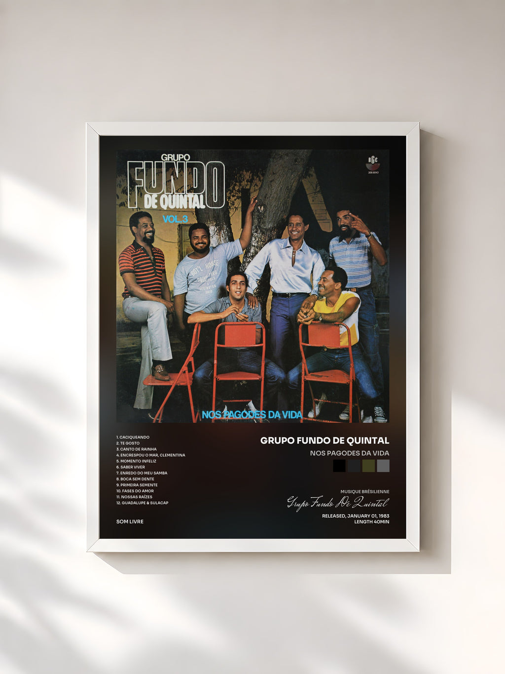 #blanc Tableau de l'album Nos Pagodes da Vida de Grupo Fundo De Quintal, cadre blanc, imprimé et encadré en France