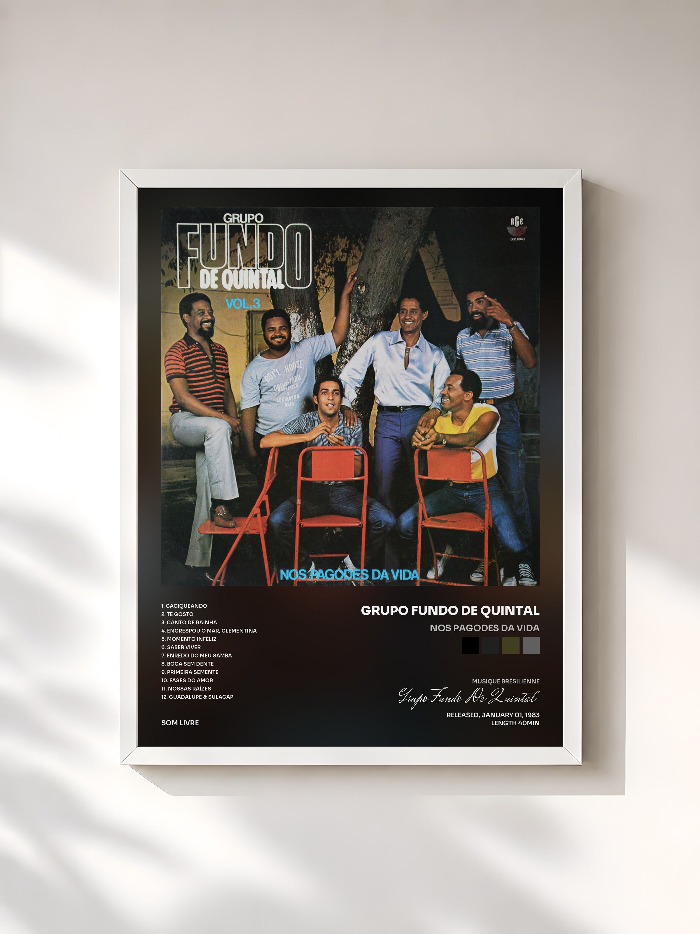 #blanc Tableau de l'album Nos Pagodes da Vida de Grupo Fundo De Quintal, cadre blanc, imprimé et encadré en France