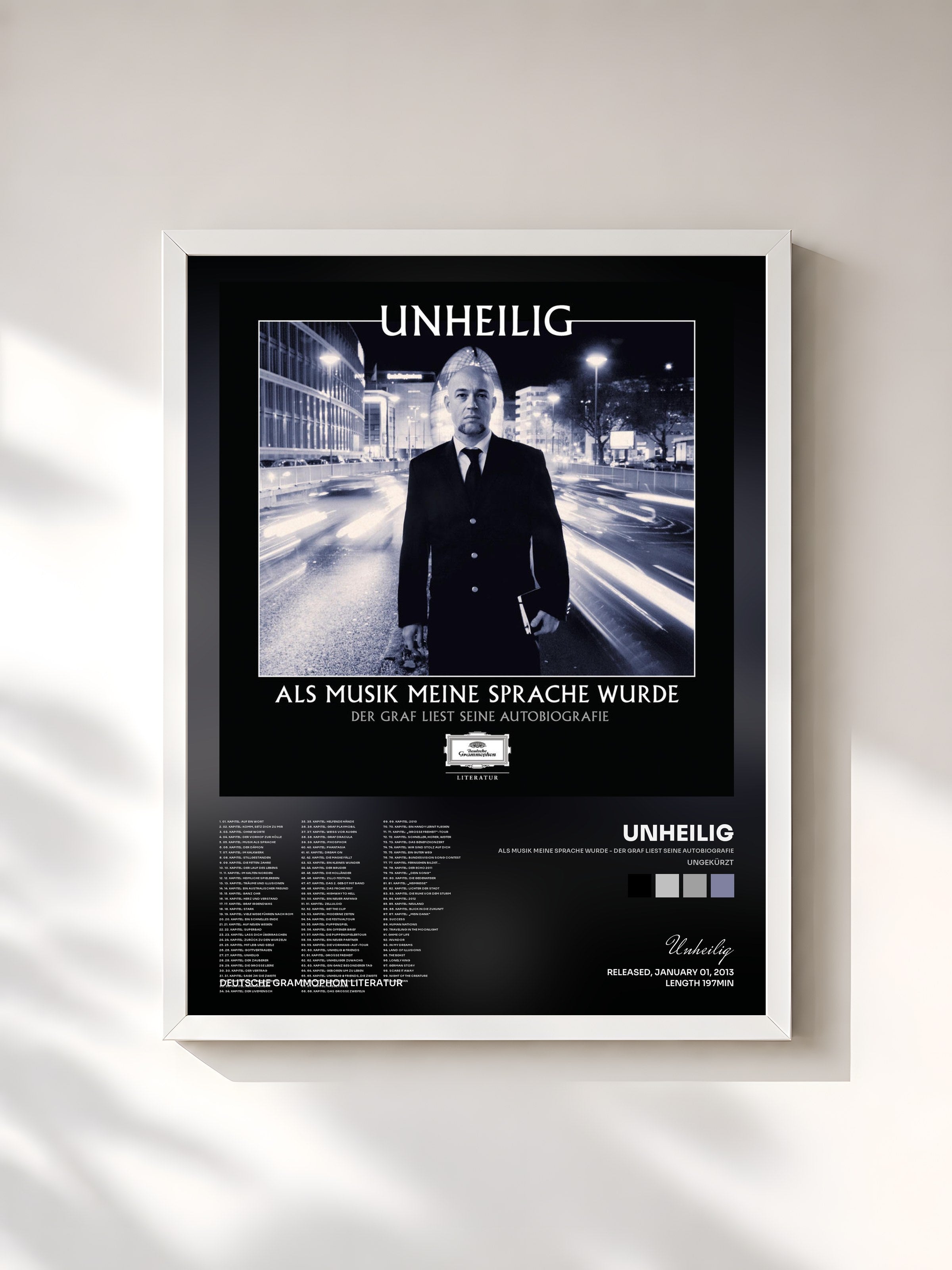 #blanc Tableau de l'album Als Musik meine Sprache wurde - Der Graf liest seine Autobiografie (Ungekürzt) de Unheilig, cadre blanc, imprimé et encadré en France