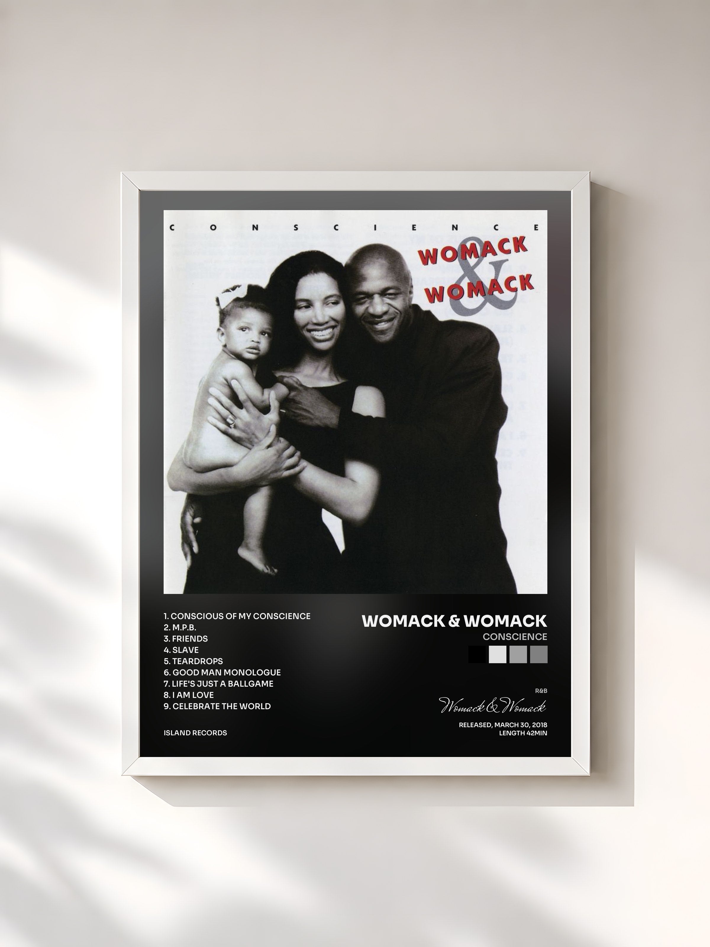 #blanc Tableau de l'album Conscience de Womack & Womack, cadre blanc, imprimé et encadré en France